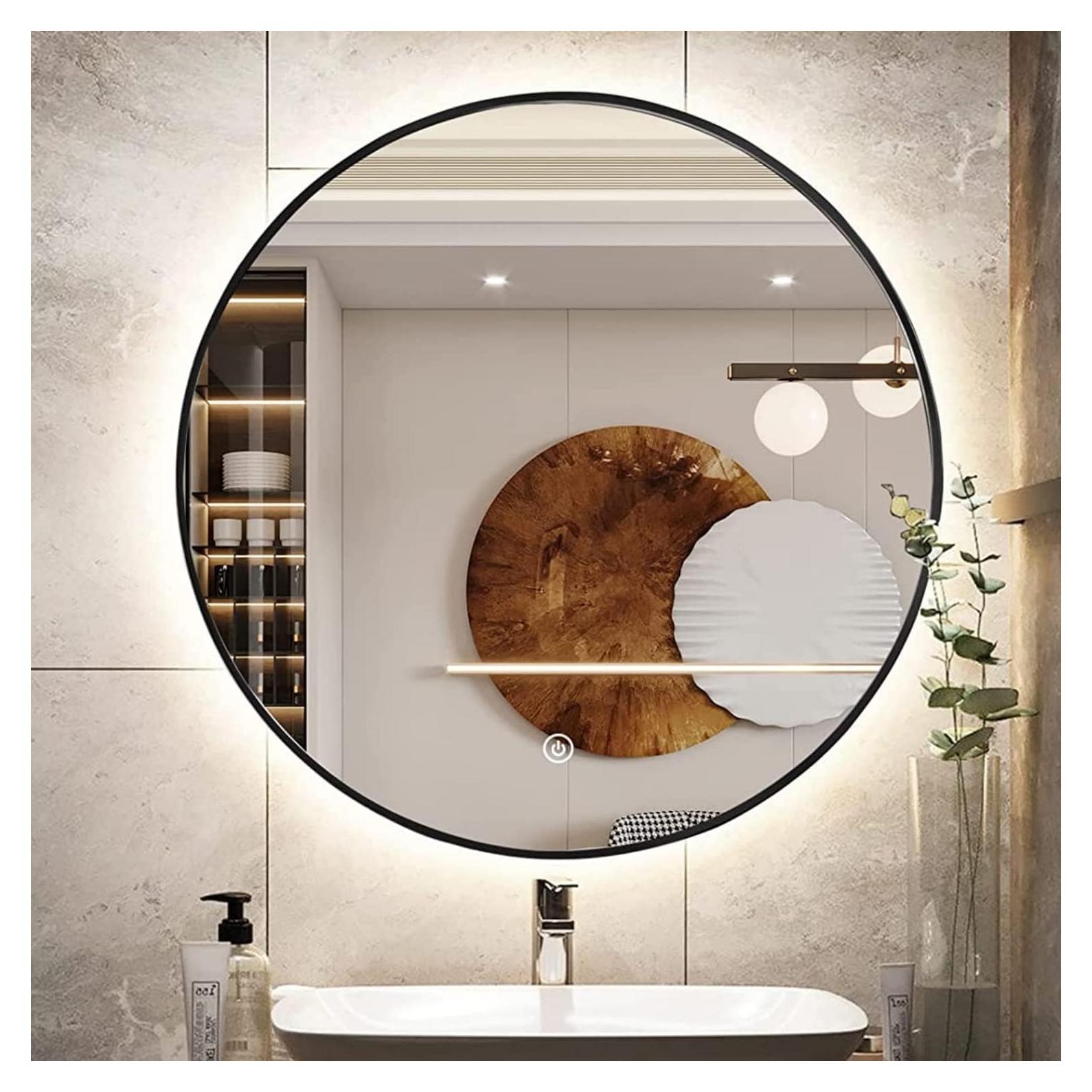 Espejo de Baño LED TheiaMo 32" Redondo Inteligente Negro