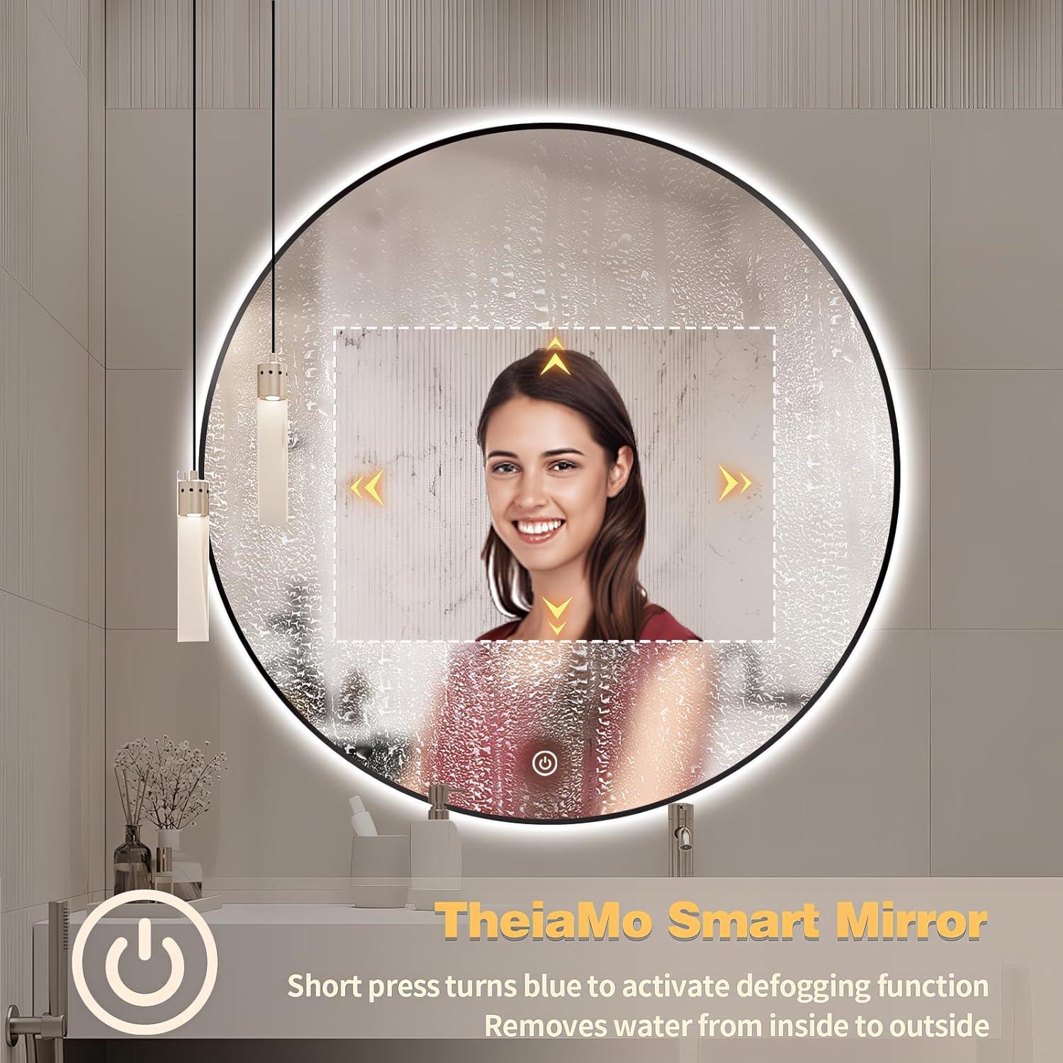 Espejo de Baño LED TheiaMo 32" Redondo Inteligente Negro