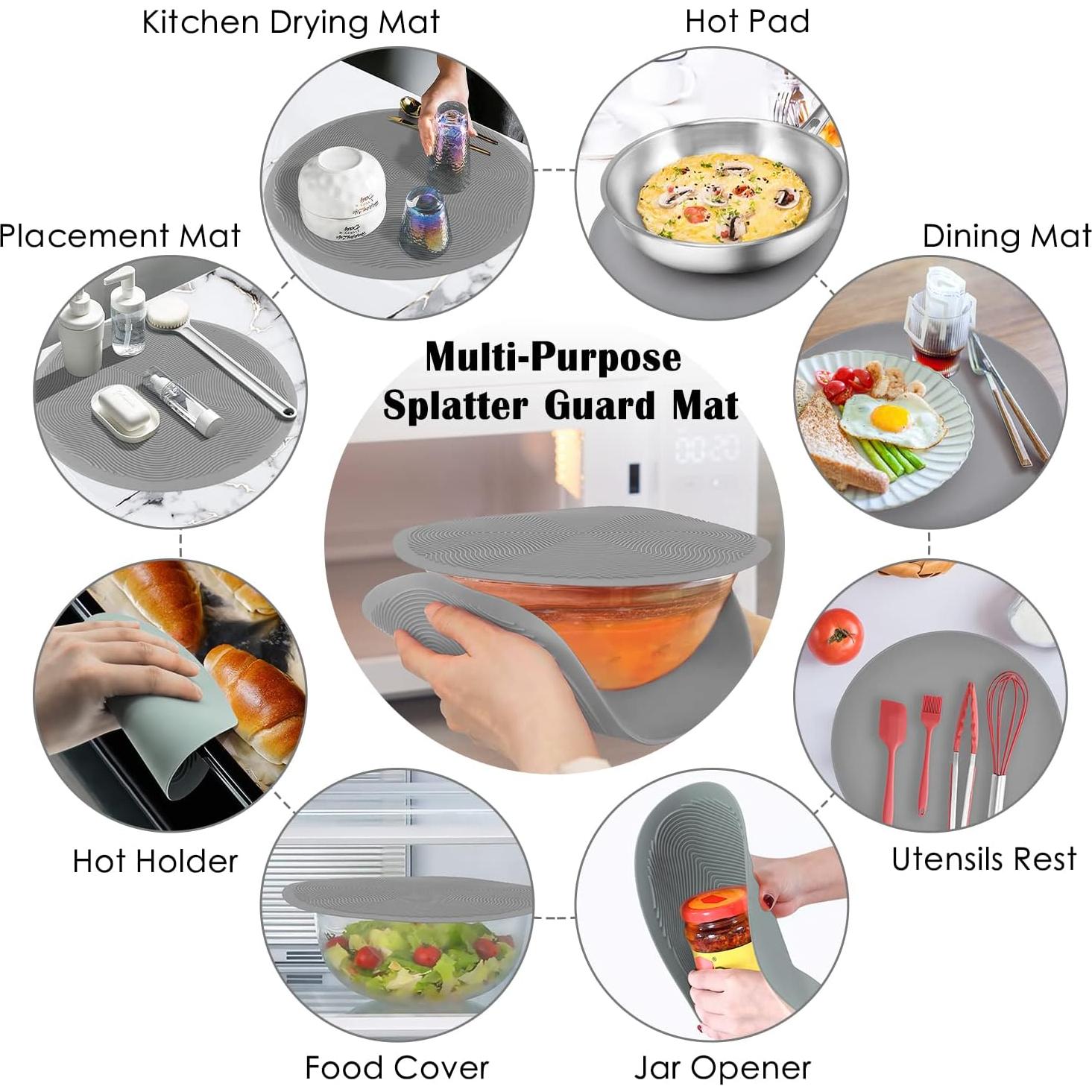 Alfombrilla Multiuso KooMall 30.5cm Silicona Gris 2 Piezas