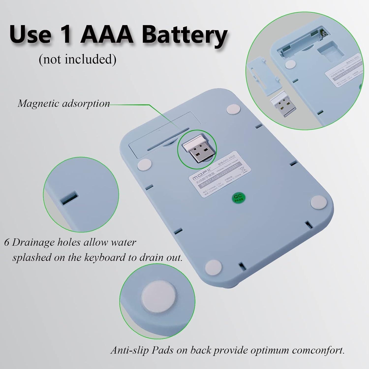 Teclado Numérico Inalámbrico Seaciyan X910 Ergonómico Azul