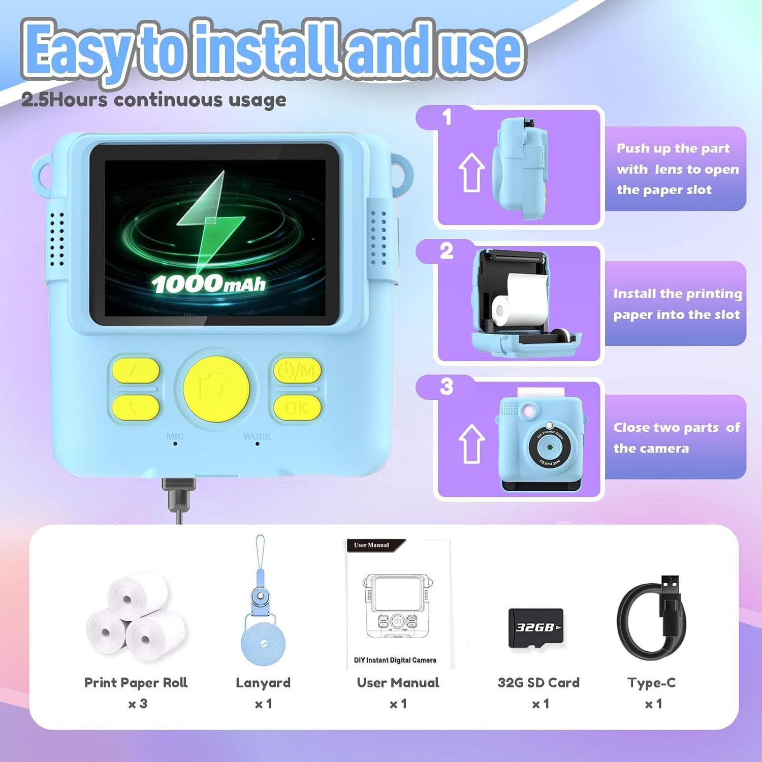 Cámara Instantánea ESOXOFFORE para Niños 1080P Azul