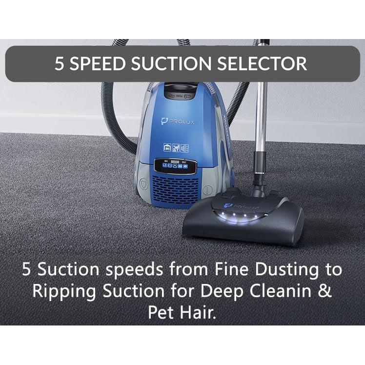 Prolux Phantom Canister Vacuum Cleaner with Wessel Werk EBK360 Power Nozzle, Lightweight, Powerful, H12 HEPA Filter Easy Suction Adjustment, Perfect for Quick and Efficient Cleaning