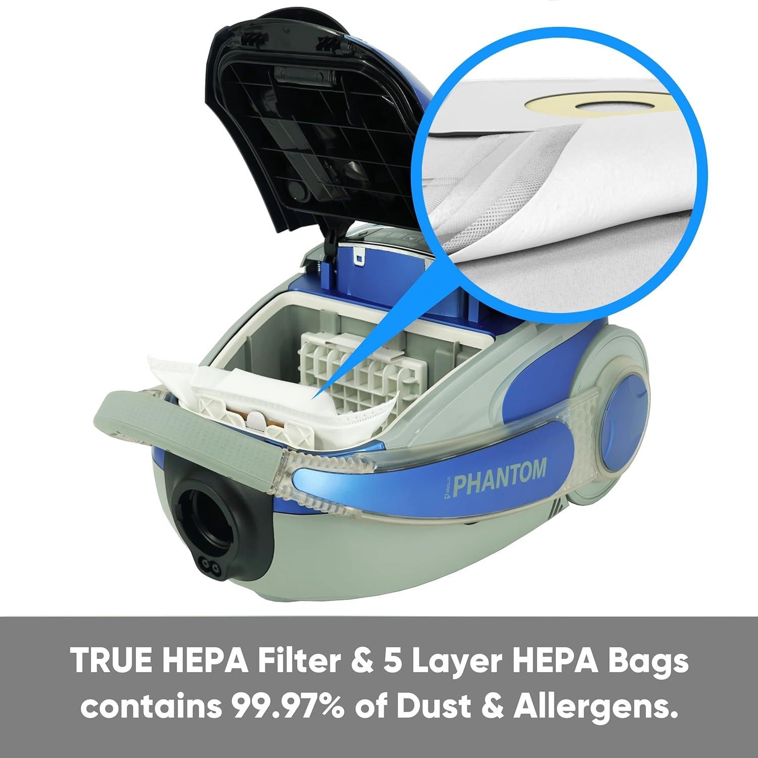 Prolux Phantom Canister Vacuum Cleaner with Wessel Werk EBK360 Power Nozzle, Lightweight, Powerful, H12 HEPA Filter Easy Suction Adjustment, Perfect for Quick and Efficient Cleaning