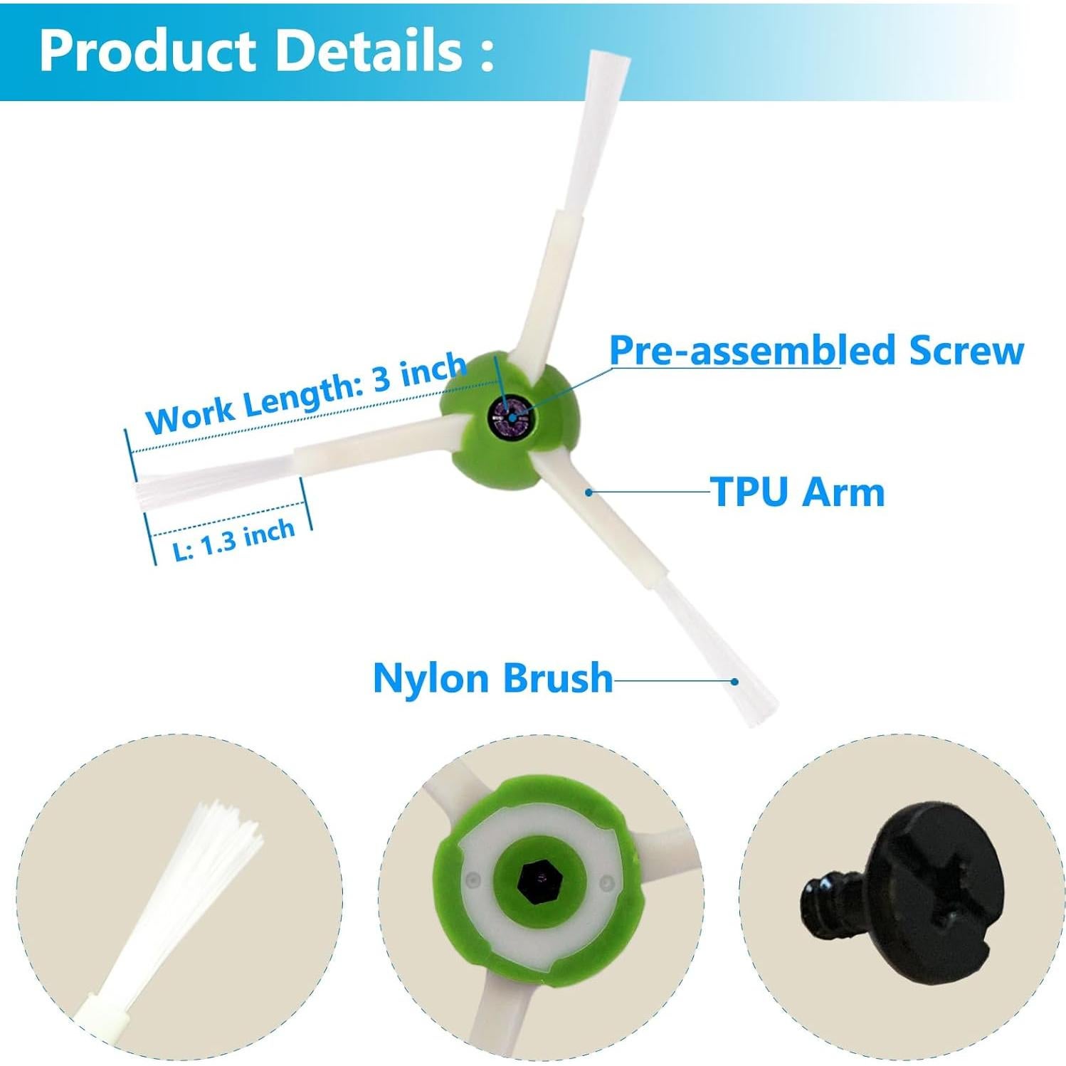 Cepillos Laterales EXPILOVI para iRobot Roomba i/E/J - 3 Piezas