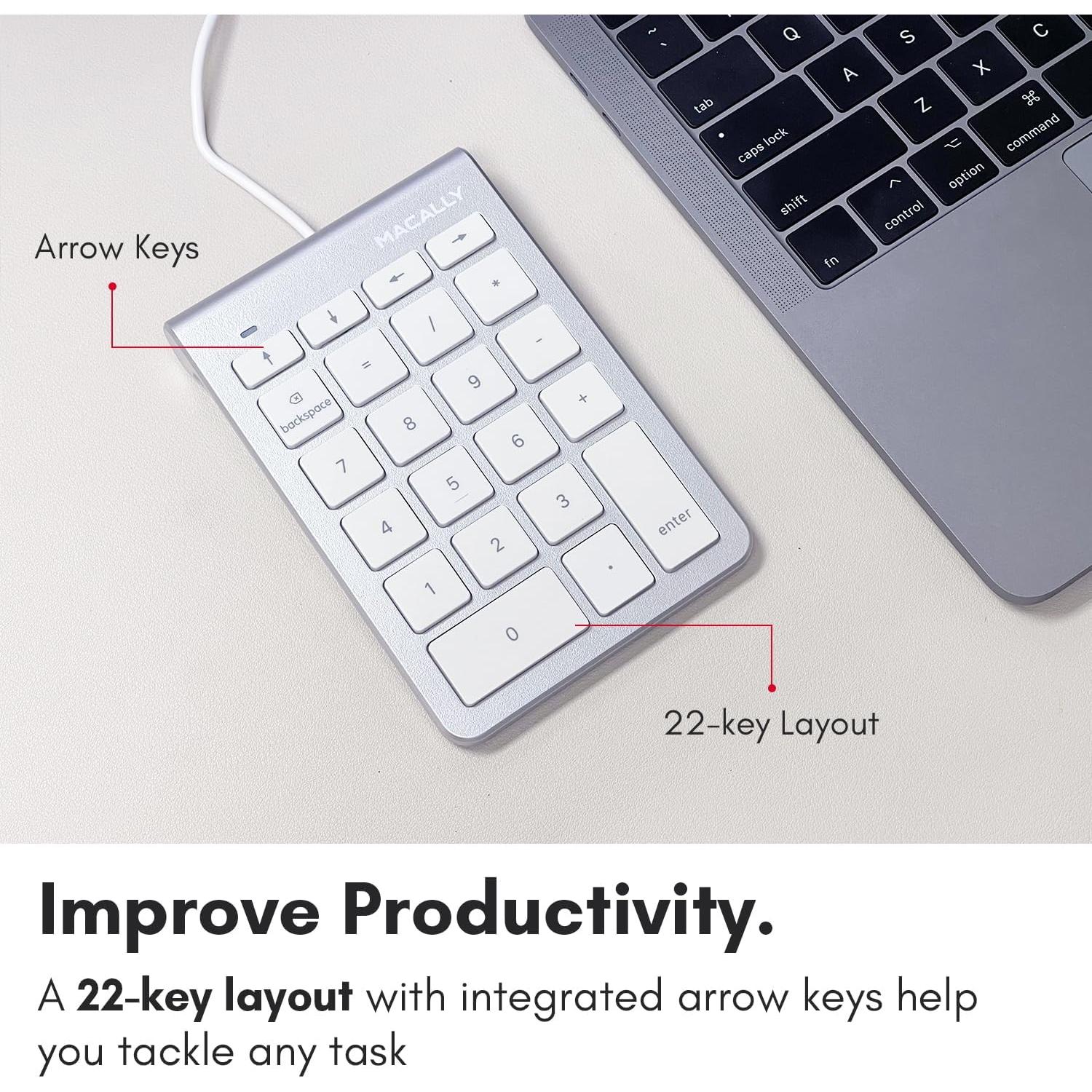 Teclado Numérico USB C Macally UCNUMKEY22 Plata 22 Teclas