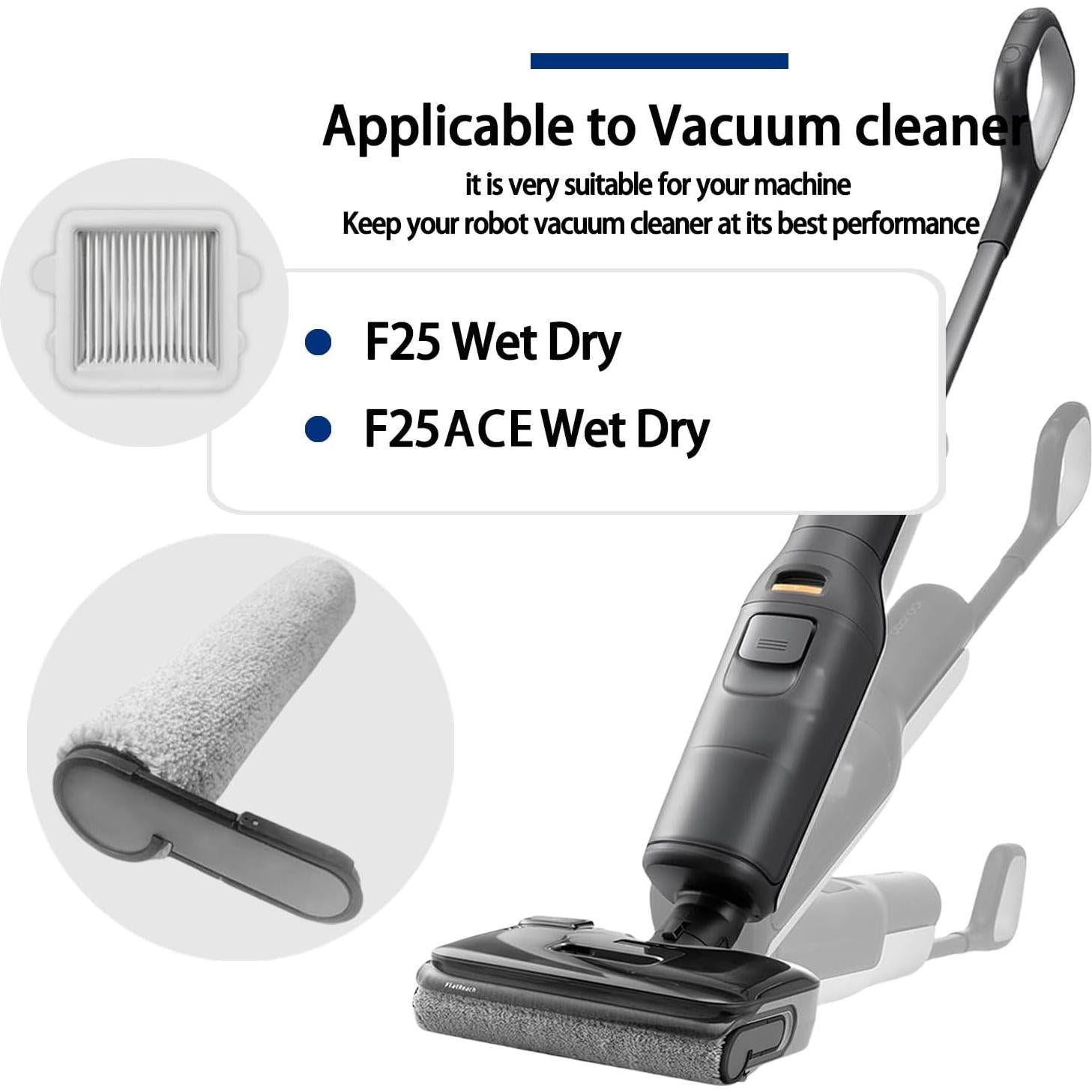 Kit de Reemplazo Genérico para Roborock F25 / F25 ACE - 2 Cepillos y 4 Filtros HEPA