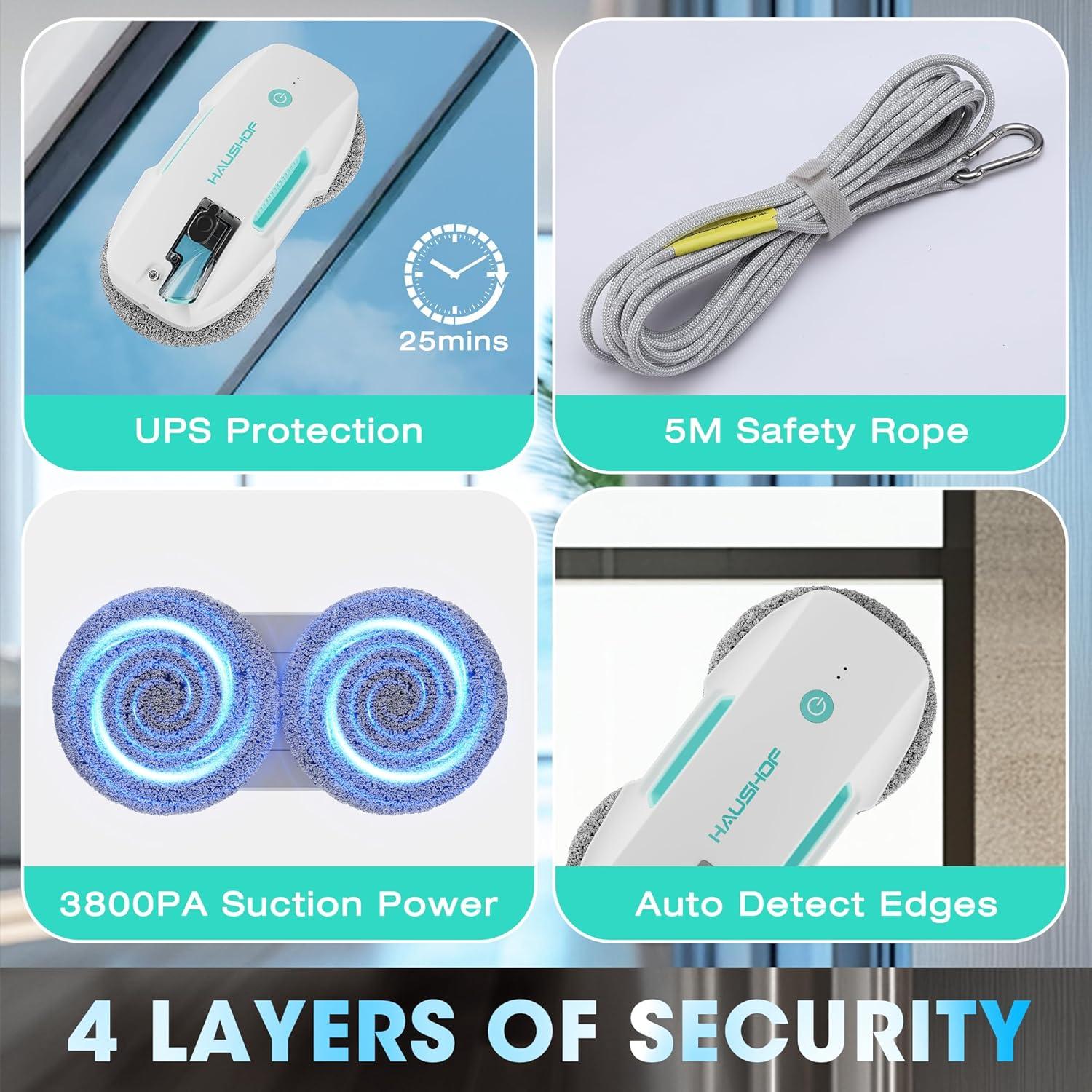 Robot Limpiador de Ventanas HAUSHOF 3800Pa con Control Remoto