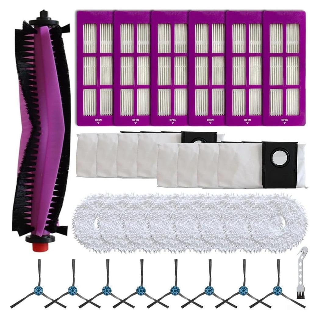 Kit de Accesorios para Aspiradora Robot Eureka J15 Pro - 1 Cepillo Principal, 8 Laterales, 6 Filtros, 8 Paños de Mopa, 8 Bolsas