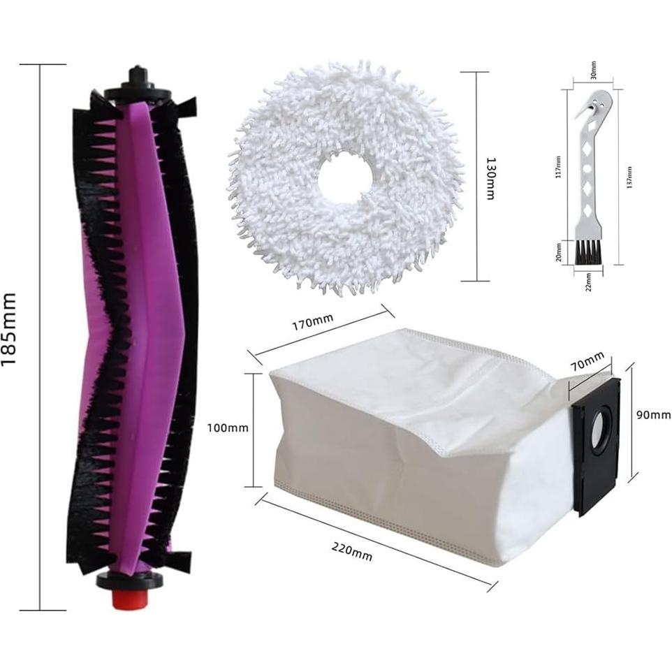 Kit de Accesorios para Aspiradora Robot Eureka J15 Pro - 1 Cepillo Principal, 8 Laterales, 6 Filtros, 8 Paños de Mopa, 8 Bolsas