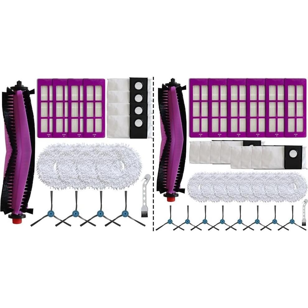 Kit de Accesorios para Aspiradora Robot Eureka J15 Pro - 1 Cepillo Principal, 8 Laterales, 6 Filtros, 8 Paños de Mopa, 8 Bolsas