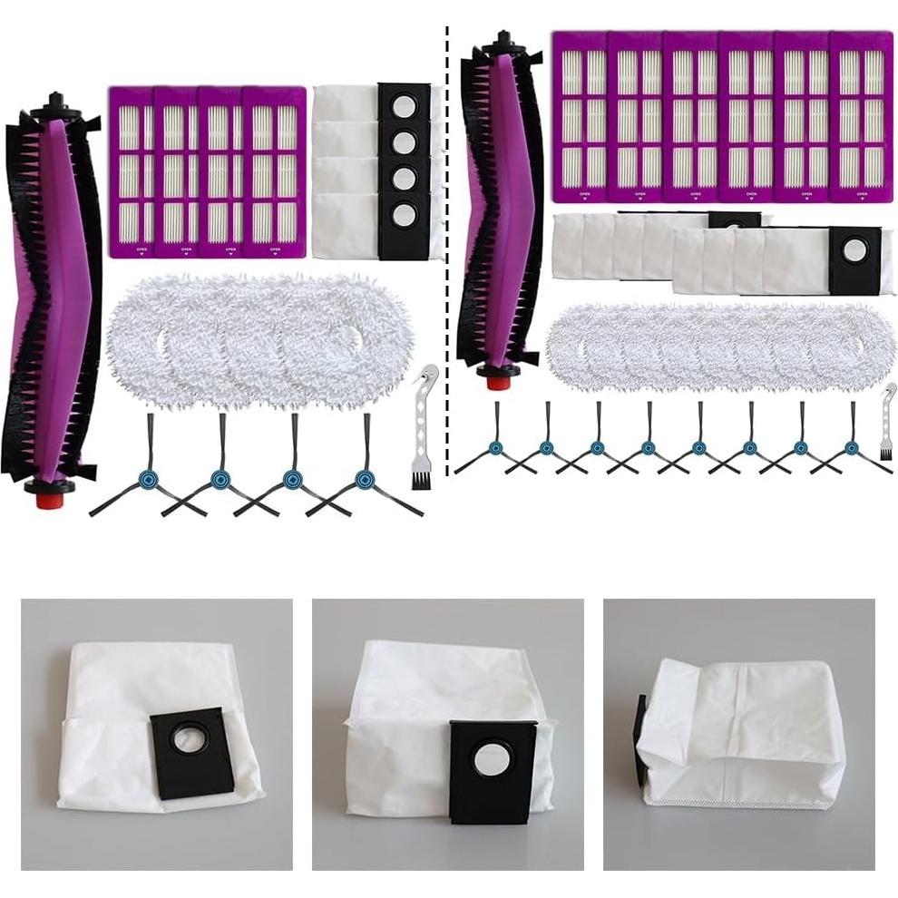 Kit de Accesorios para Aspiradora Robot Eureka J15 Pro - 1 Cepillo Principal, 8 Laterales, 6 Filtros, 8 Paños de Mopa, 8 Bolsas