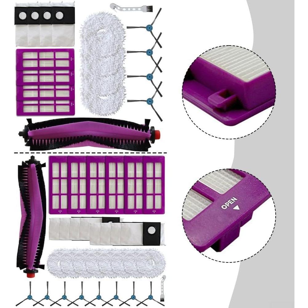 Kit de Accesorios para Aspiradora Robot Eureka J15 Pro - 1 Cepillo Principal, 8 Laterales, 6 Filtros, 8 Paños de Mopa, 8 Bolsas