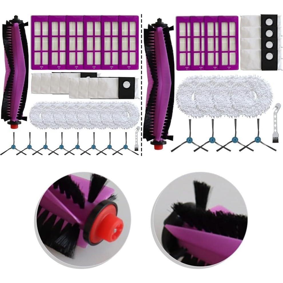 Kit de Accesorios para Aspiradora Robot Eureka J15 Pro - 1 Cepillo Principal, 8 Laterales, 6 Filtros, 8 Paños de Mopa, 8 Bolsas