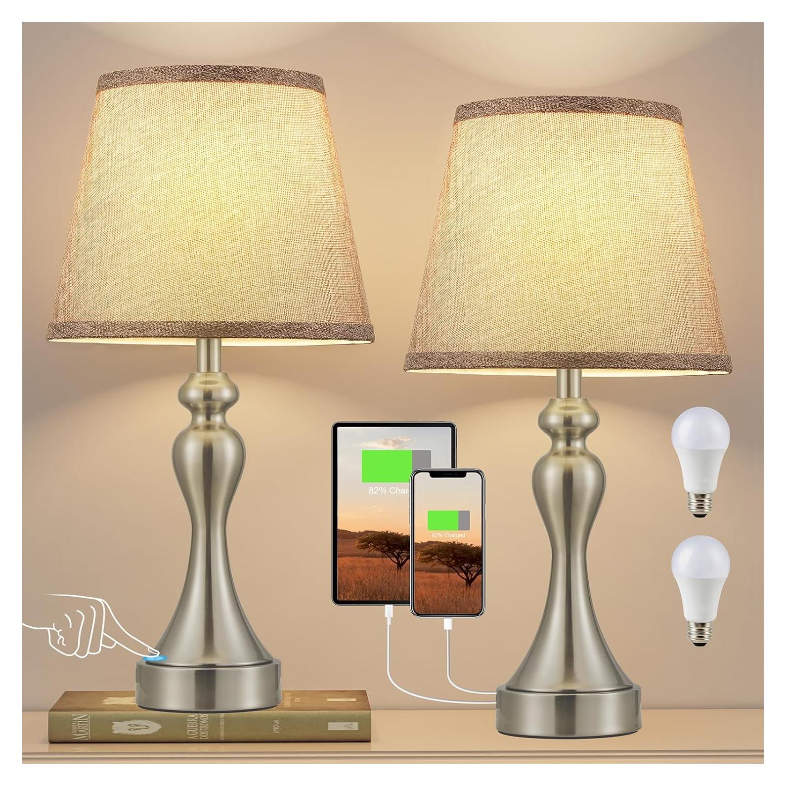 Juego de 2 Lámparas Táctiles Seealle con USB y Regulable