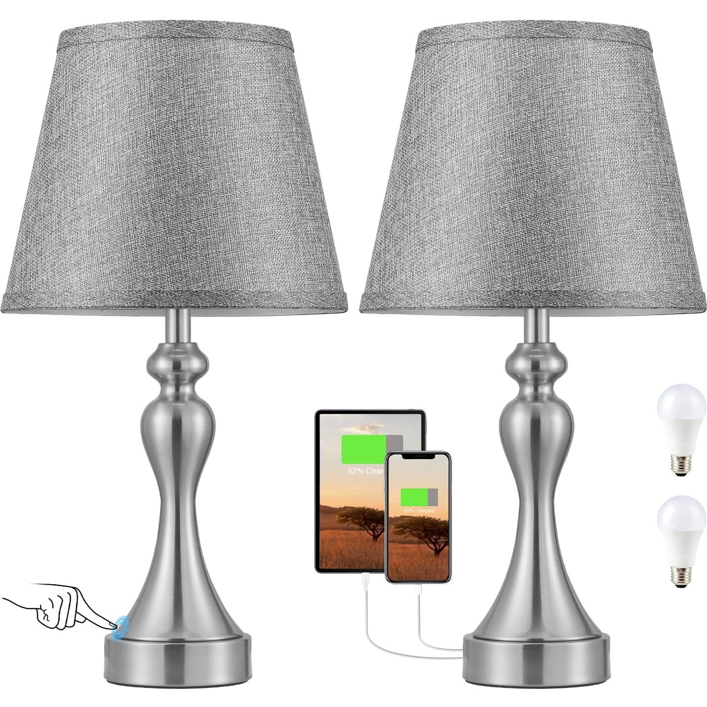 Juego de 2 Lámparas Táctiles Seealle con USB y Regulable
