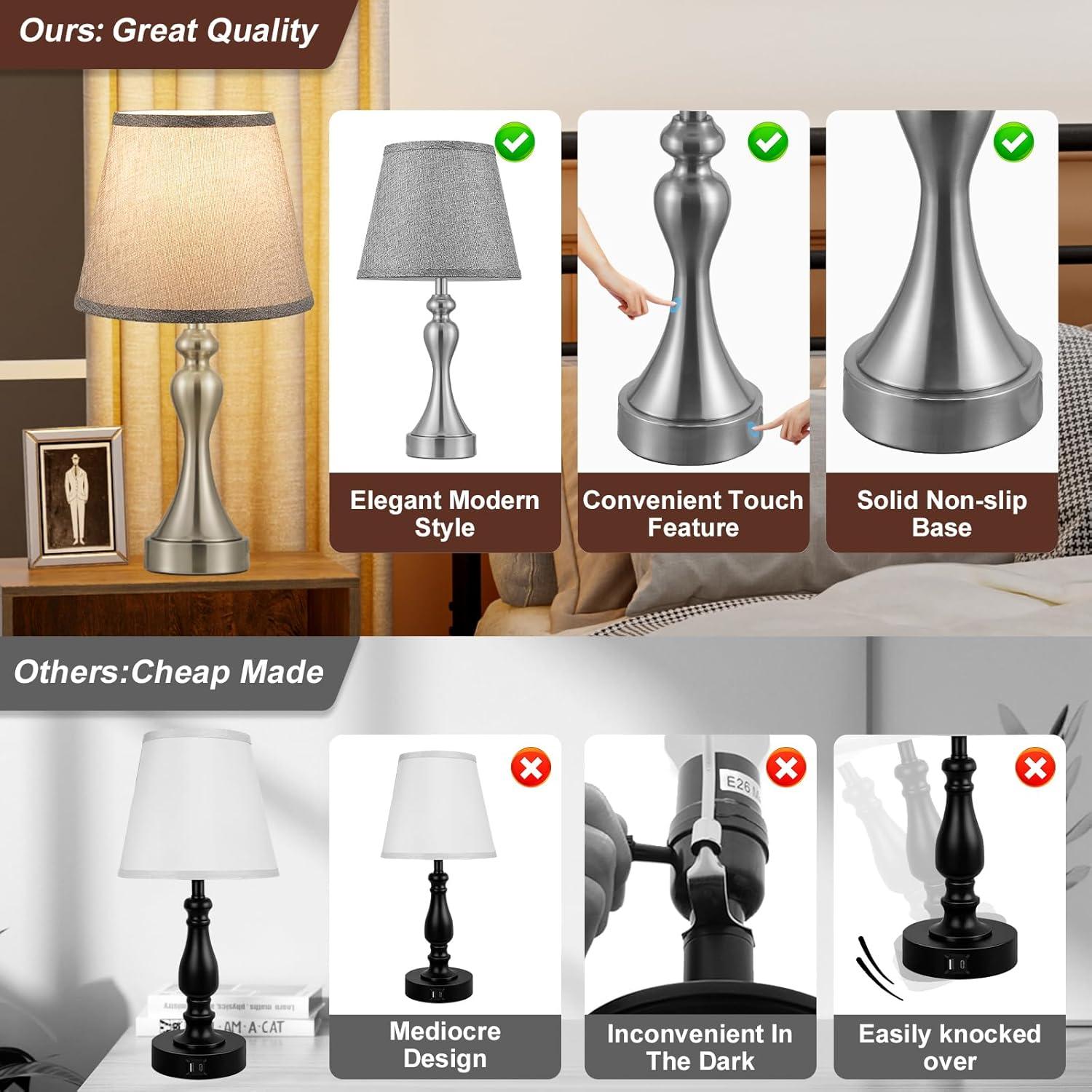 Juego de 2 Lámparas Táctiles Seealle con USB y Regulable