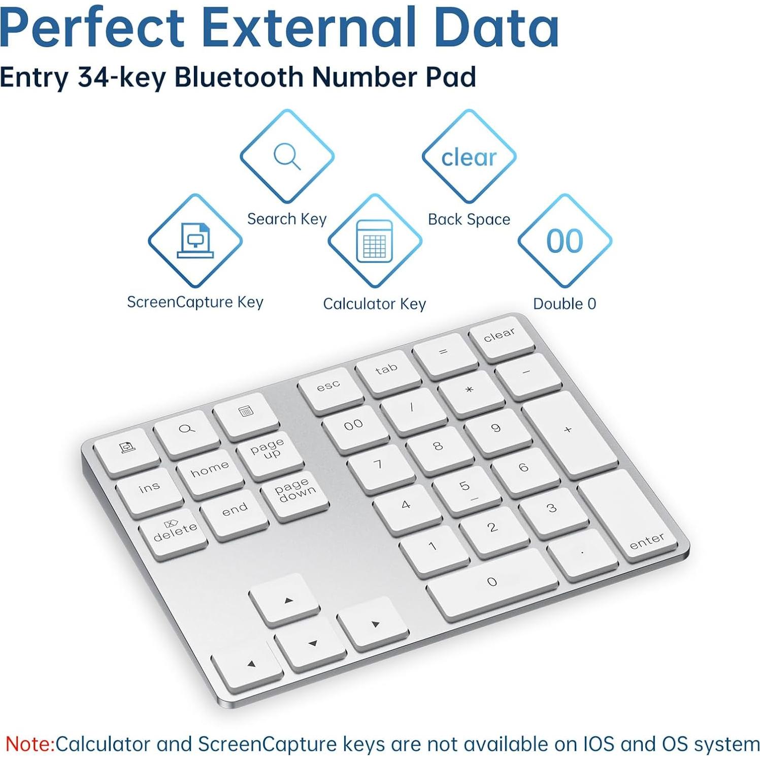 Teclado Numérico Bluetooth HoRiMe Slim Recargable 34 Teclas