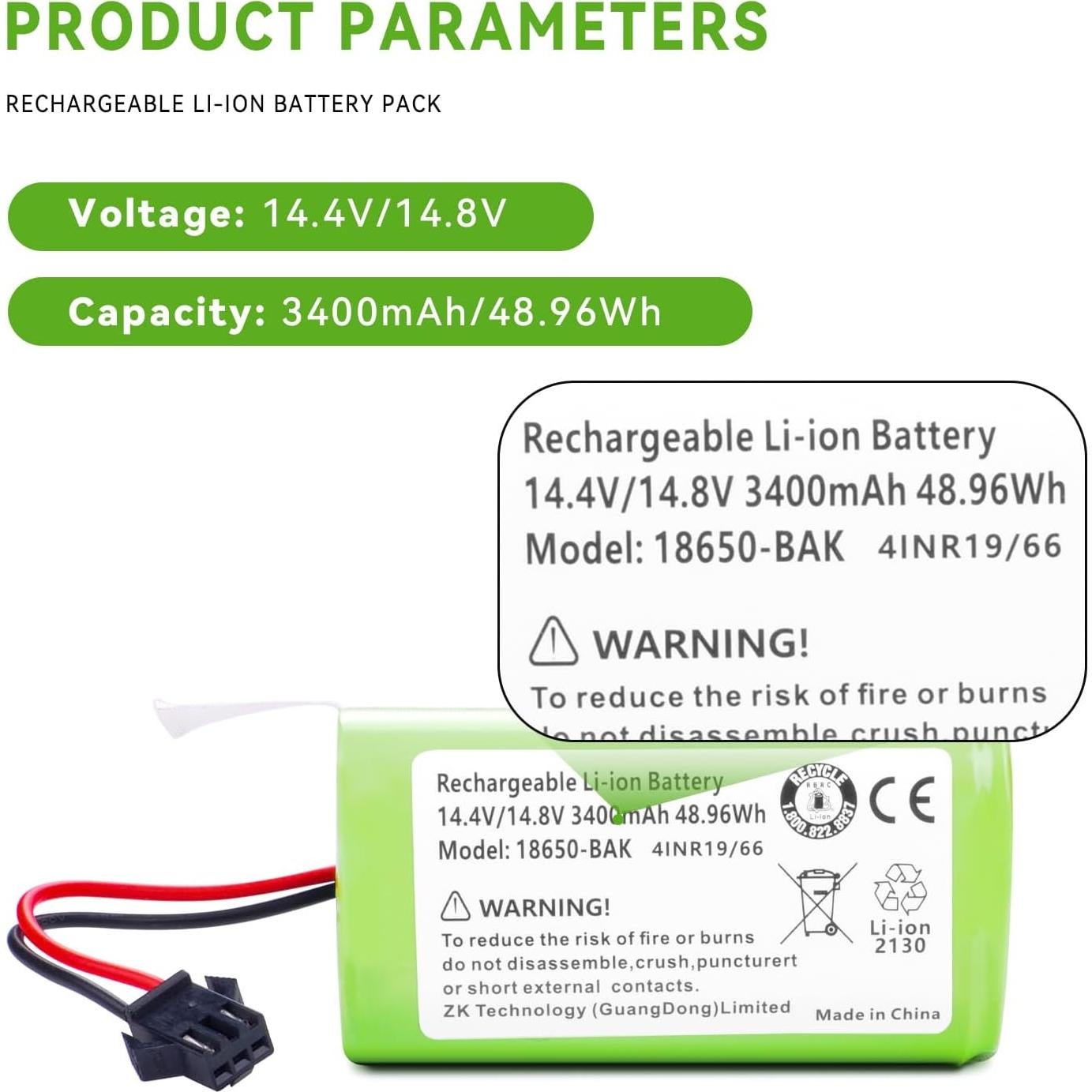 Batería de Reemplazo 3400mAh Lefant M210 M210B M213 Aspiradora
