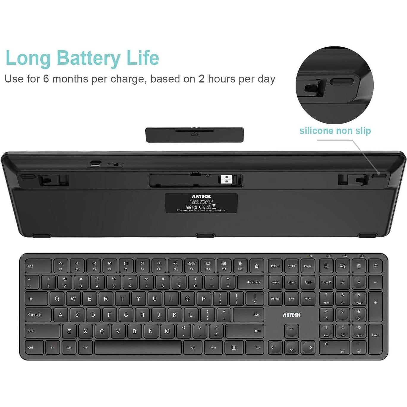 Teclado Inalámbrico Arteck USB 2.4G Completo con Numérico