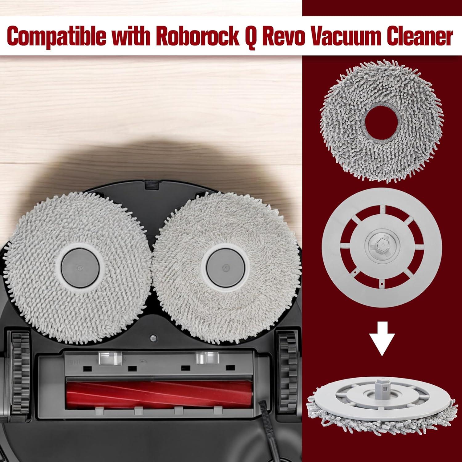 8Pcs Microfiber Mop Cloth & Mop Tray Compatible with Roborock Q Revo Vacuum Cleaner, Washable Mop Pad Replacement Accessories Cloth Holder Mount Spare Parts