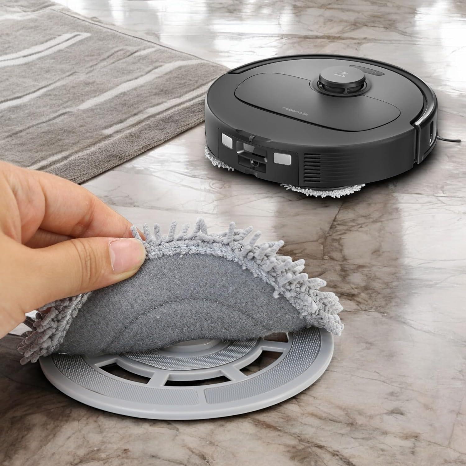 8Pcs Microfiber Mop Cloth & Mop Tray Compatible with Roborock Q Revo Vacuum Cleaner, Washable Mop Pad Replacement Accessories Cloth Holder Mount Spare Parts