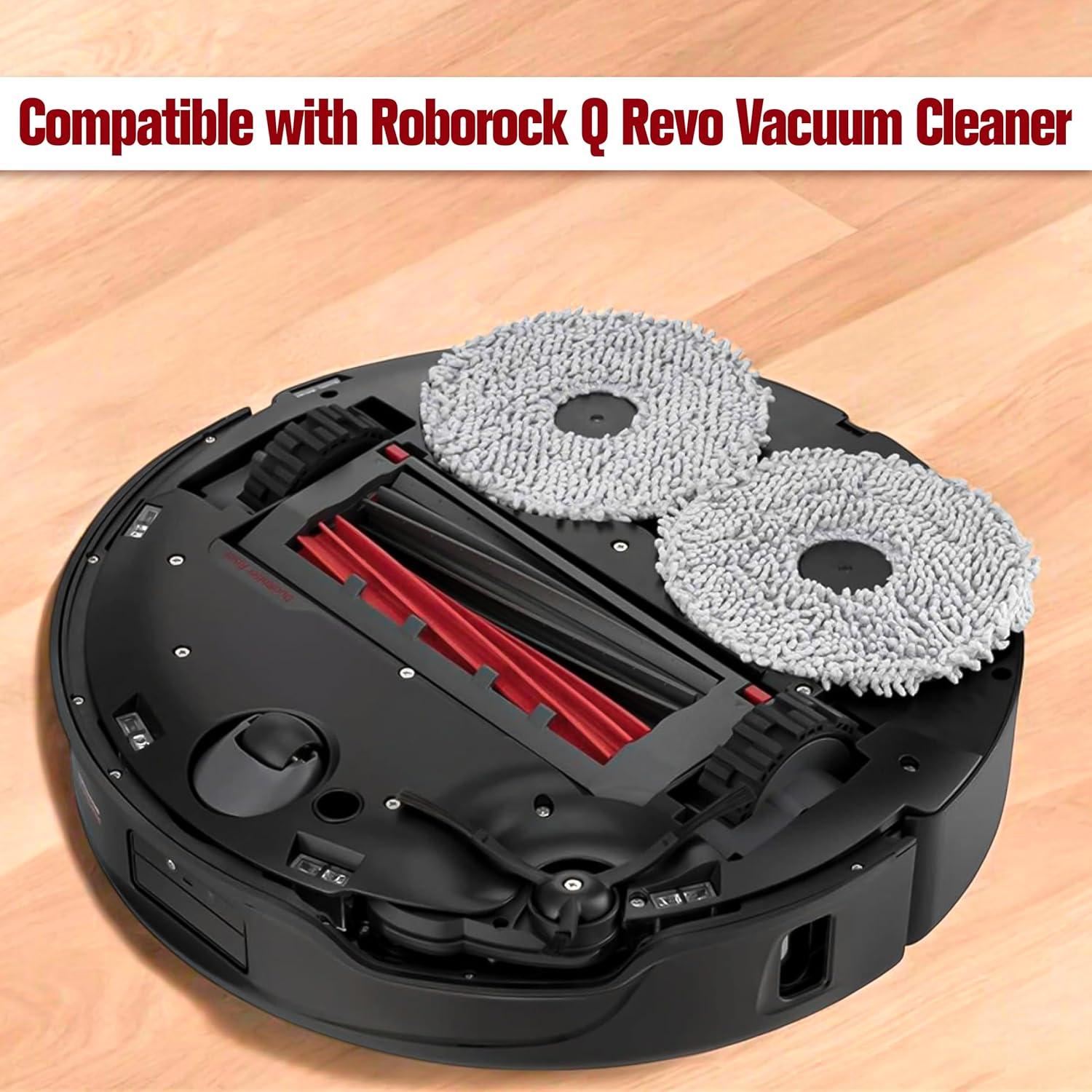 8Pcs Microfiber Mop Cloth & Mop Tray Compatible with Roborock Q Revo Vacuum Cleaner, Washable Mop Pad Replacement Accessories Cloth Holder Mount Spare Parts
