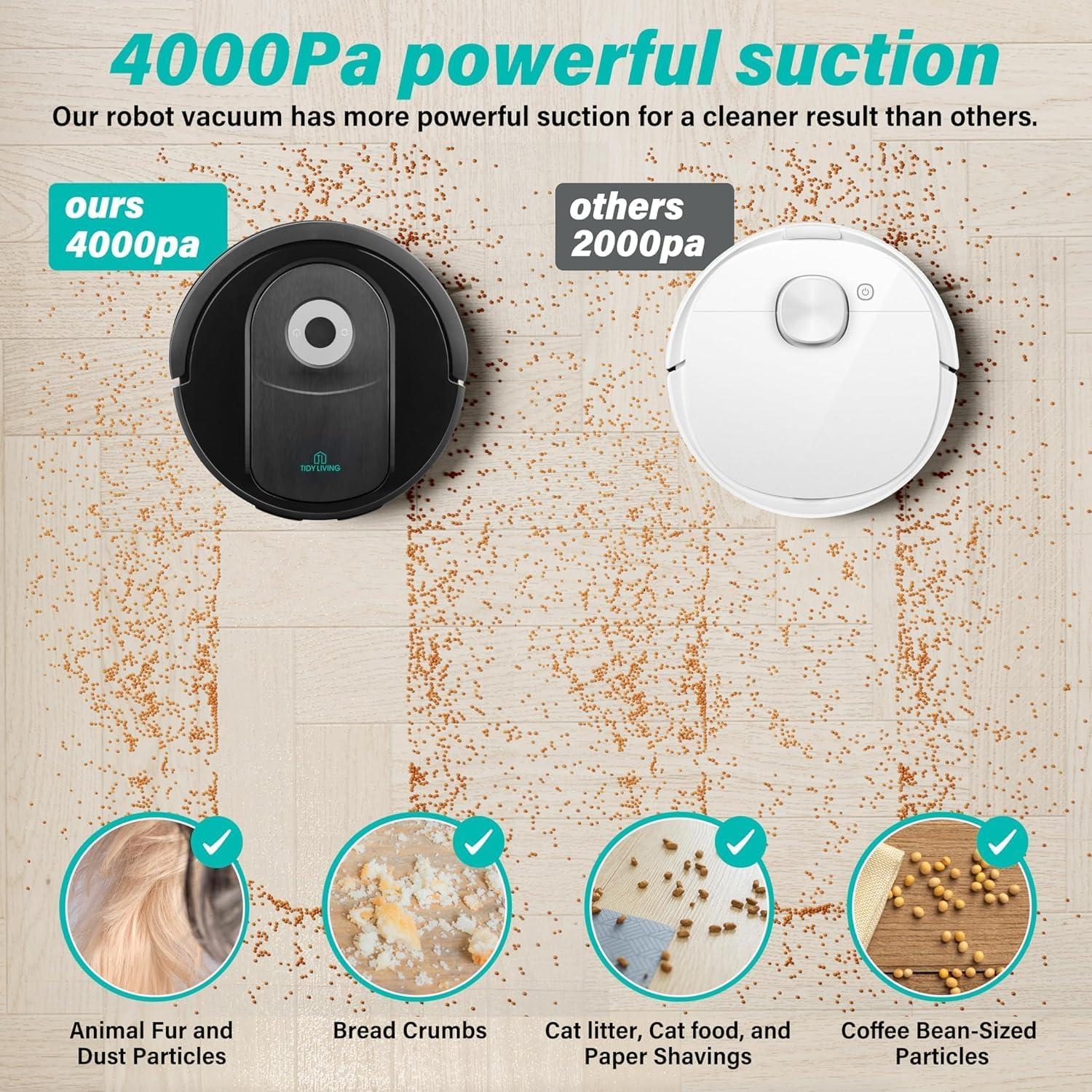 Xcity Robot Vacuum and Mop Combo, 4000Pa Suction Robot Vacuum Cleaner with Water Tank & Dustbin, Self-Charging Smart Vacuum Compatible with App, Ideal for Pet Hair, Hard Floors & Carpet