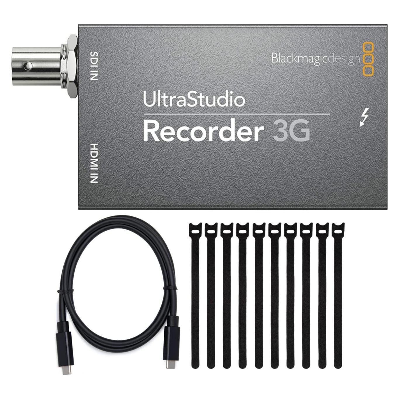 Blackmagic Design UltraStudio Recorder 3G Capture Device Bundle with Thunderbolt 3 (40 Gbps) USB-C Cable (100W, 0.5m) and 6-Inch Fastening Cable Ties (10-Pack) (3 Items)