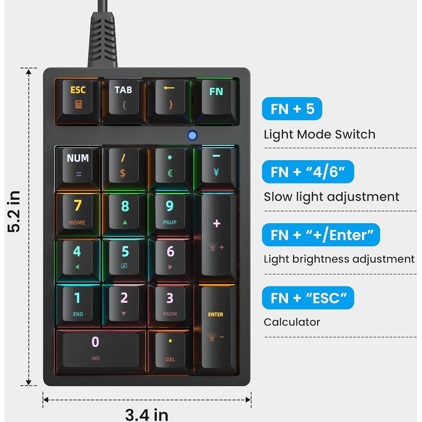 Teclado Numérico Mecánico USB JPHTEK K21 Retroiluminado RGB