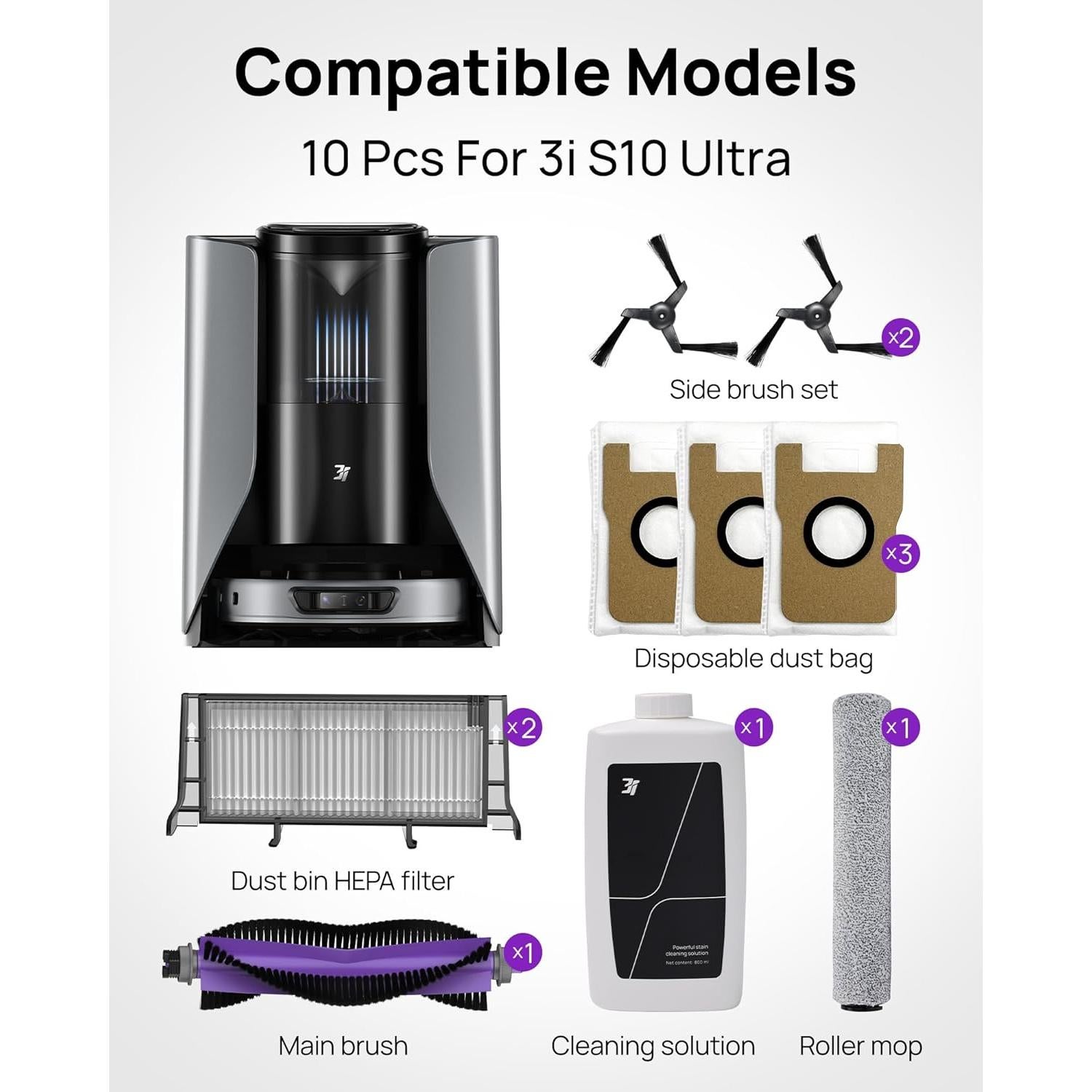 3i S10 Ultra Robot Vacuum and Mop with Replacement Accessories Kit