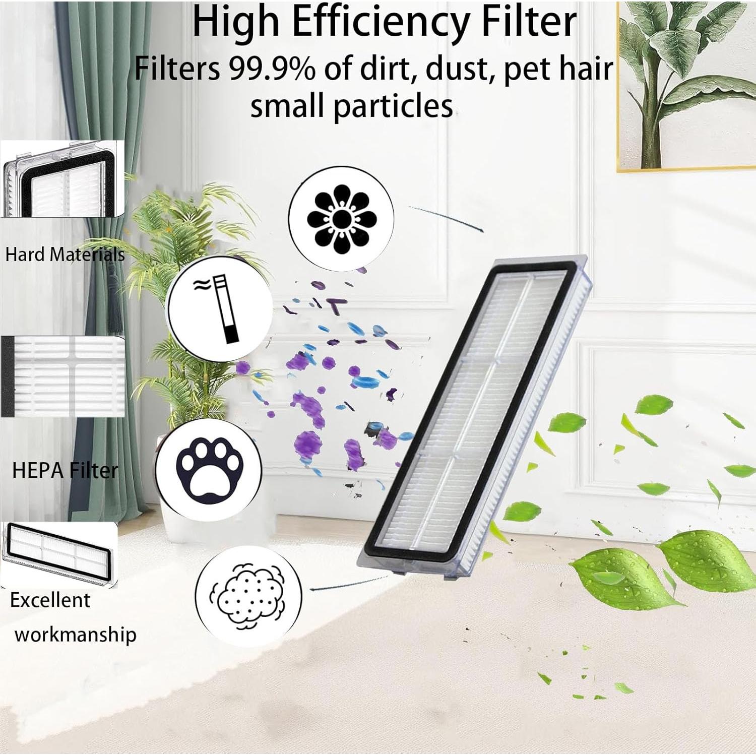 Kit de Repuestos para Aspiradora Robot Dreametech W10 Pro - 1 Cepillo Principal, 2 Laterales, 2 Filtros HEPA, 2 Paños de Mopa