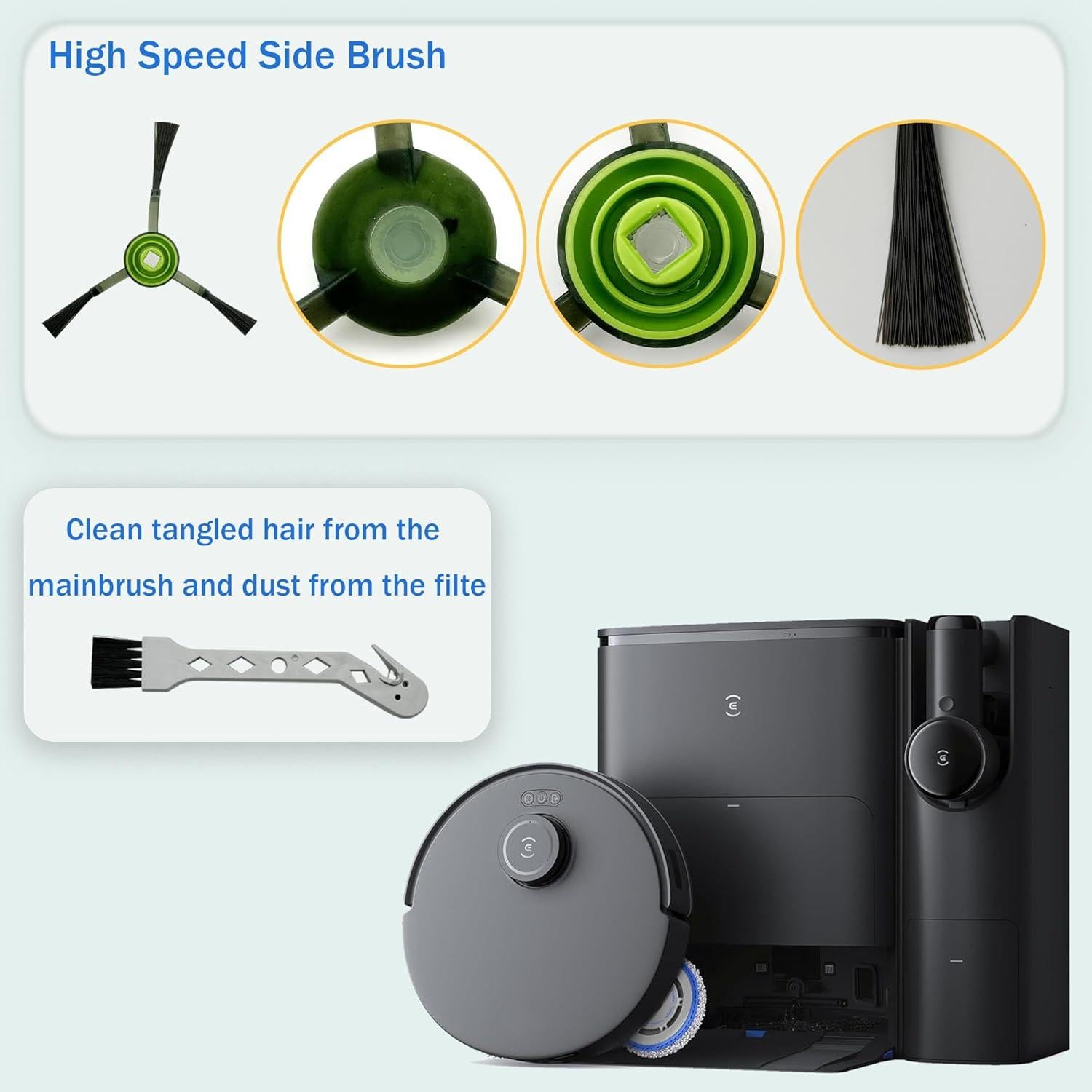 Accessories Kit for ECOVACS DEEBOT T30S / T30S Care / T30S AI Care/Yeedi M12 PRO+ Robot Vacuum Robot Vacuum and Mop, Main Brush, Side Brushes, HEPA Filters, Mop Pads, Dust Bags Replacement Parts