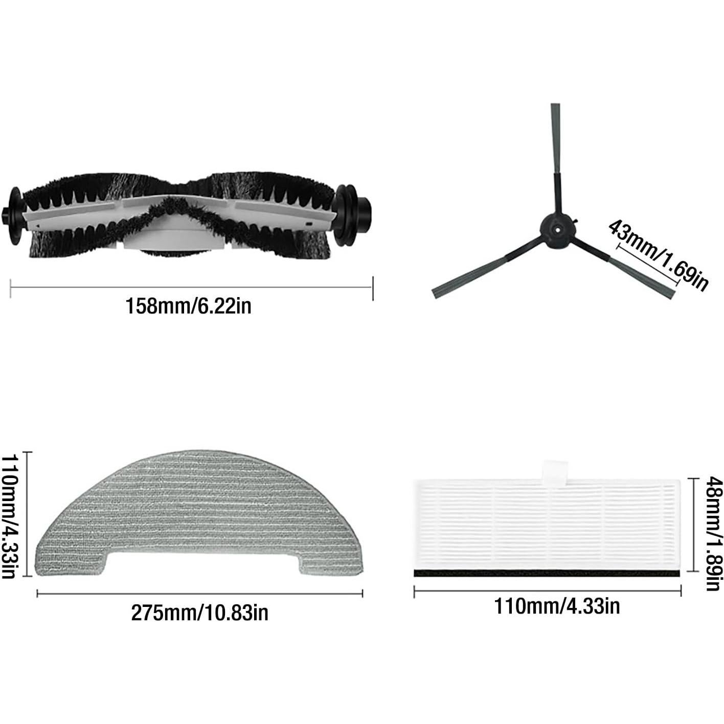 AUNMAS Replacement Parts Kit, 1 Main Brush 4 Side Brushes 4 Filters 4 Mop Pads, Compatible with Nimble T7 T8 Robotic Vacuum Cleaner