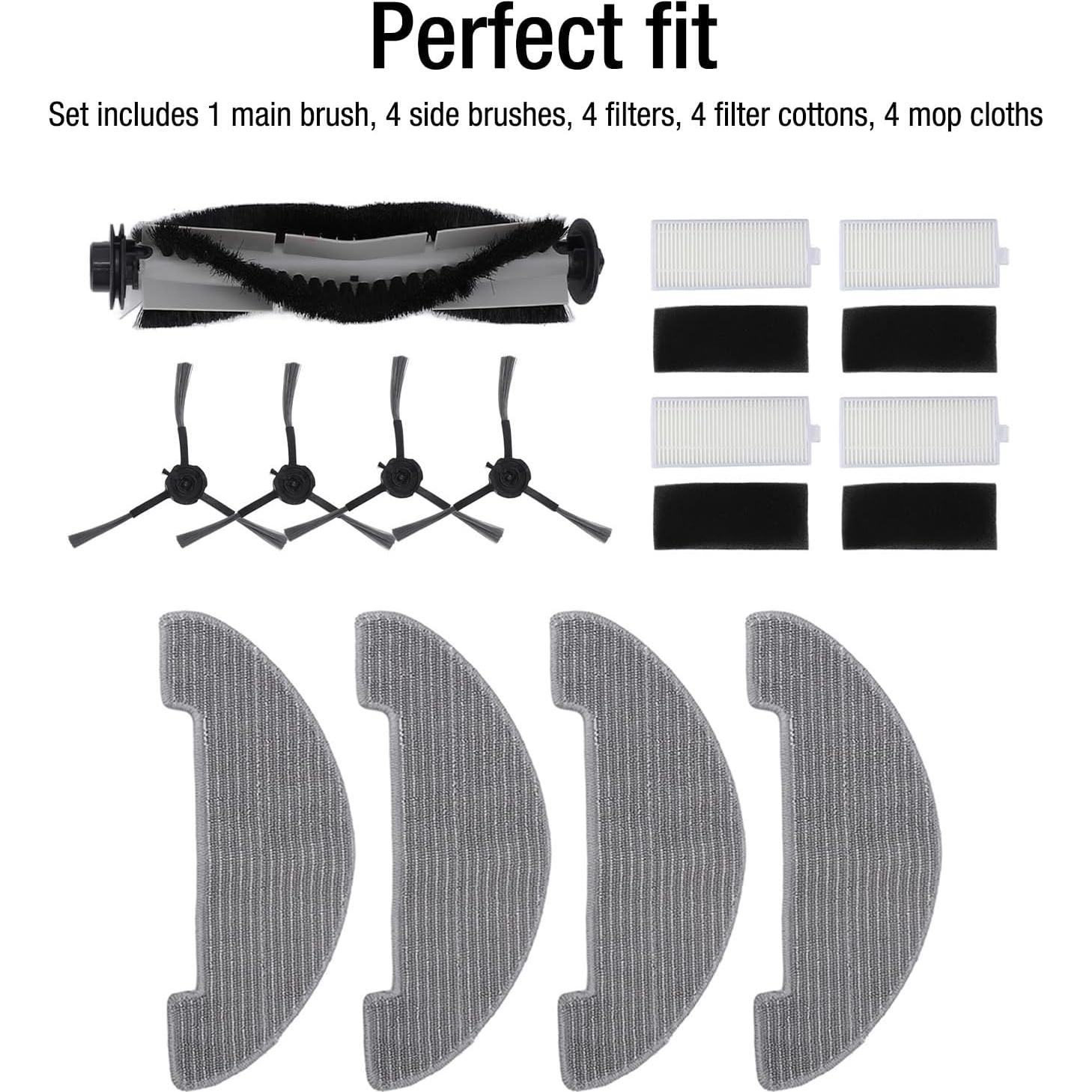 AUNMAS Replacement Parts Kit, 1 Main Brush 4 Side Brushes 4 Filters 4 Mop Pads, Compatible with Nimble T7 T8 Robotic Vacuum Cleaner