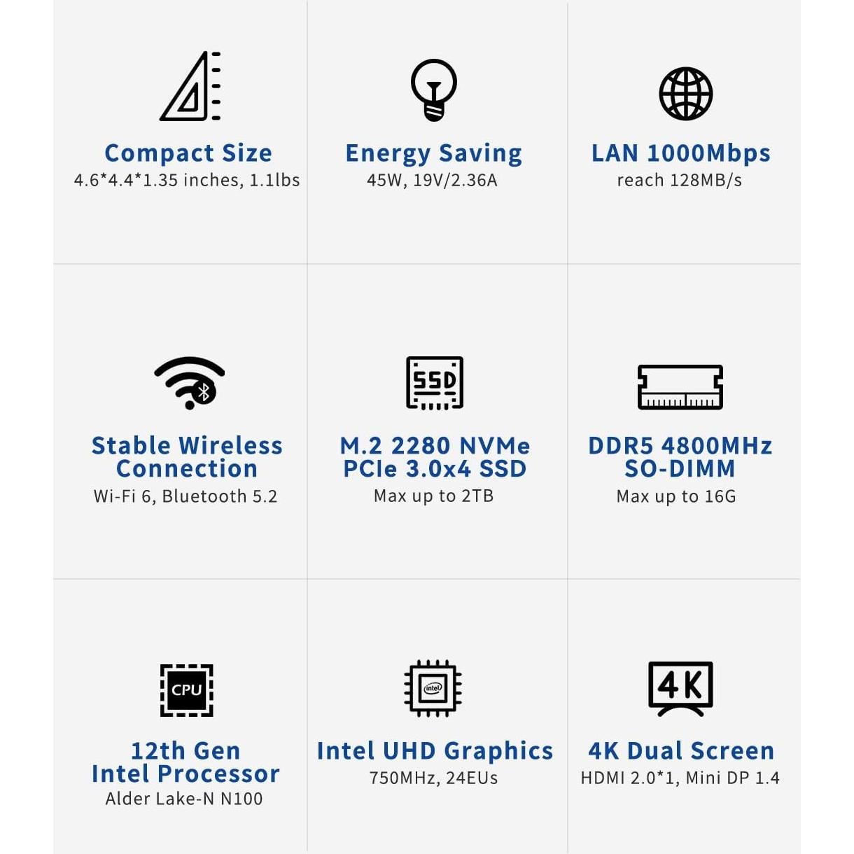 GEEKOM Mini PC Air12, Intel N100, 16GB RAM, 512GB SSD