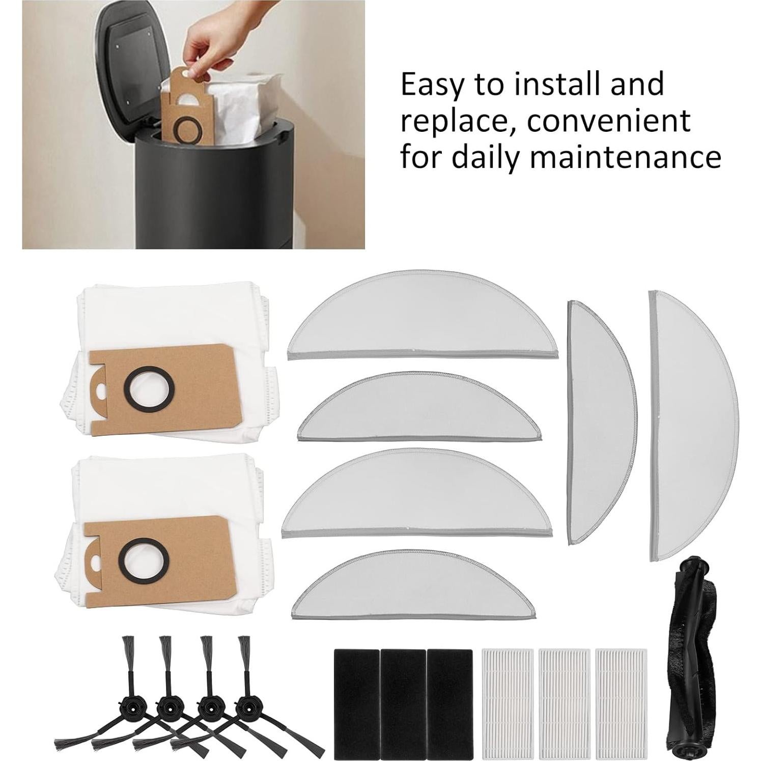 Kit de Accesorios para Aspiradora Robótica Tnfeeon R1 - 4 Cepillos, 3 Filtros, 2 Bolsas