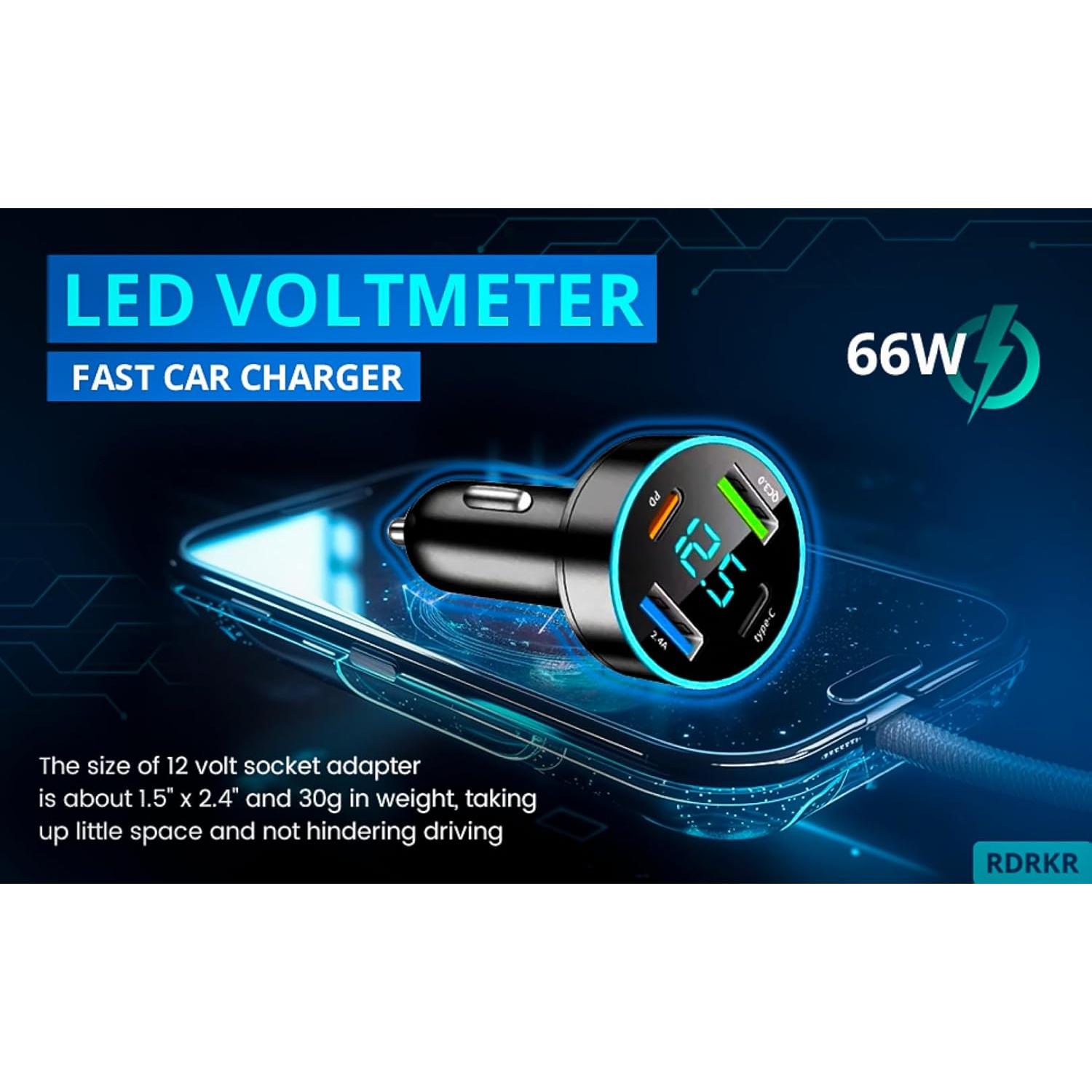 Cargador de Coche 66W 4 Puertos USB PD QC 3.0 - Weimeyi