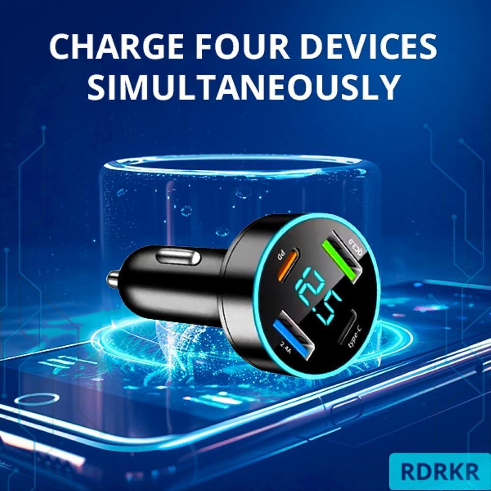 Cargador de Coche 66W 4 Puertos USB PD QC 3.0 - Weimeyi