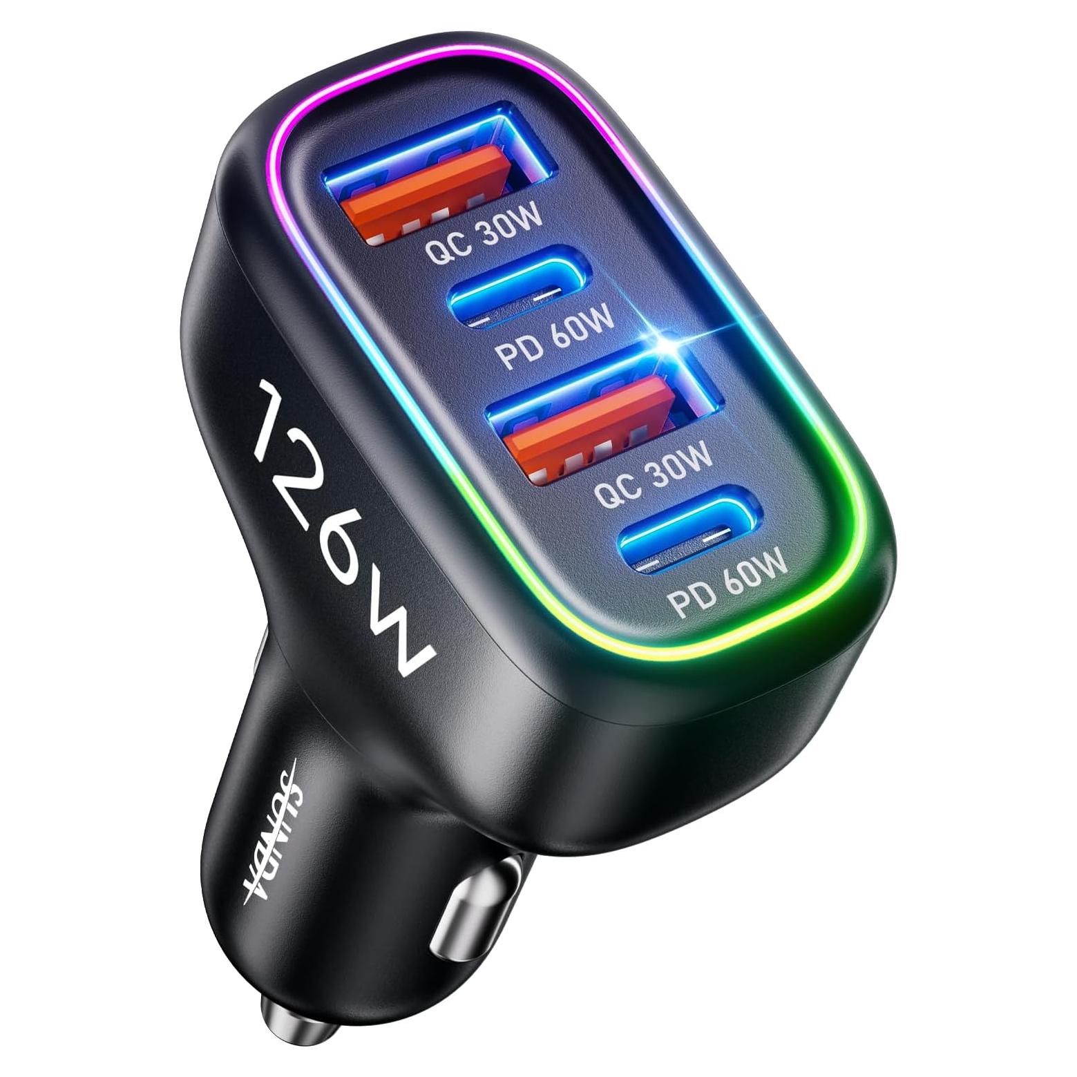Cargador de Coche USB C SUNDA 126W 4 Puertos Carga Rápida