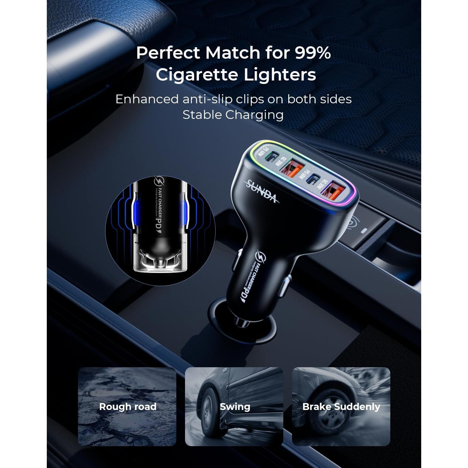 Cargador de Coche USB C SUNDA 126W 4 Puertos Carga Rápida