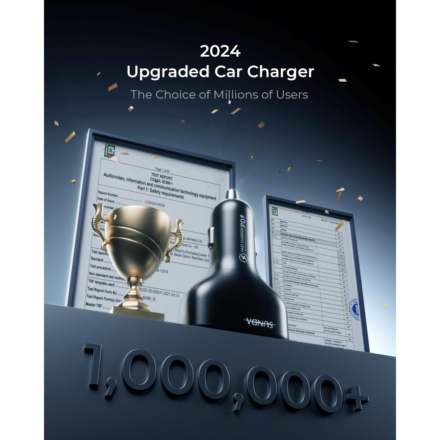 Cargador de Coche USB C SUNDA 126W 4 Puertos Carga Rápida