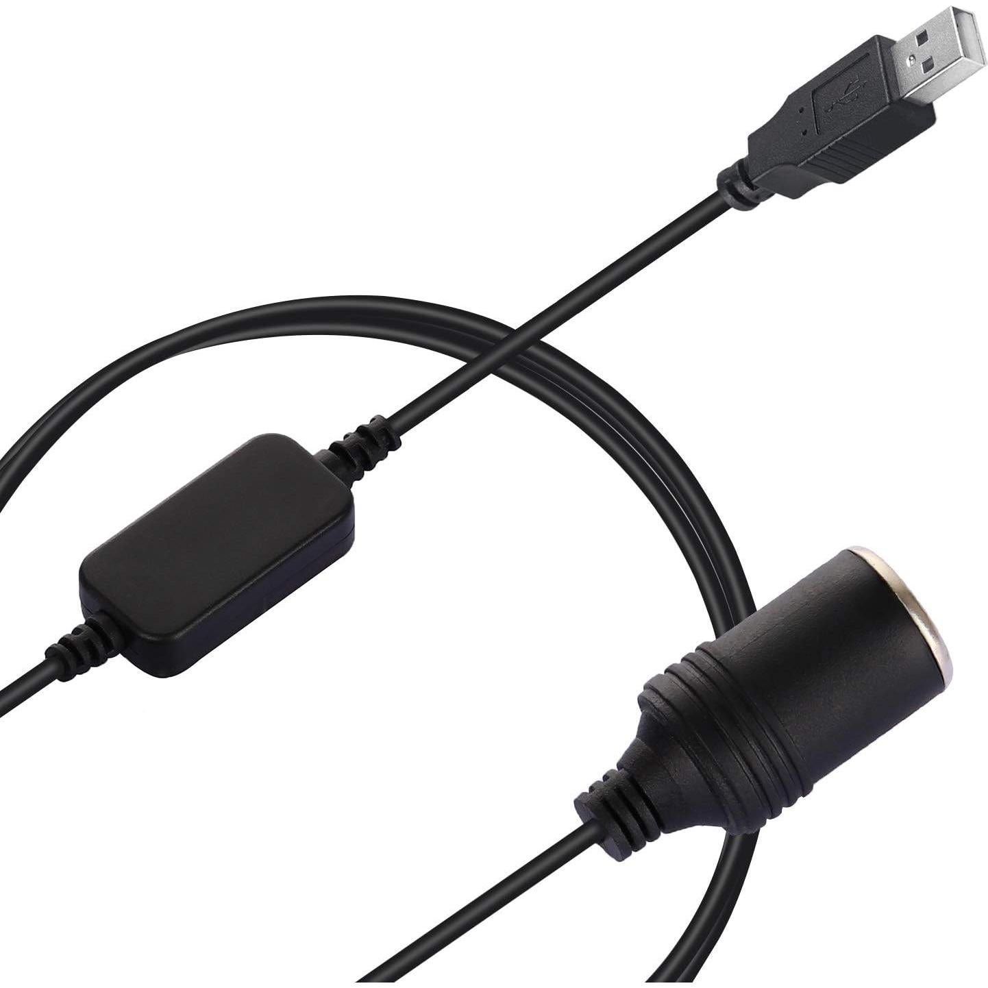 Adaptador USB a Toma de Mechero LIYU 12V 120cm Negro