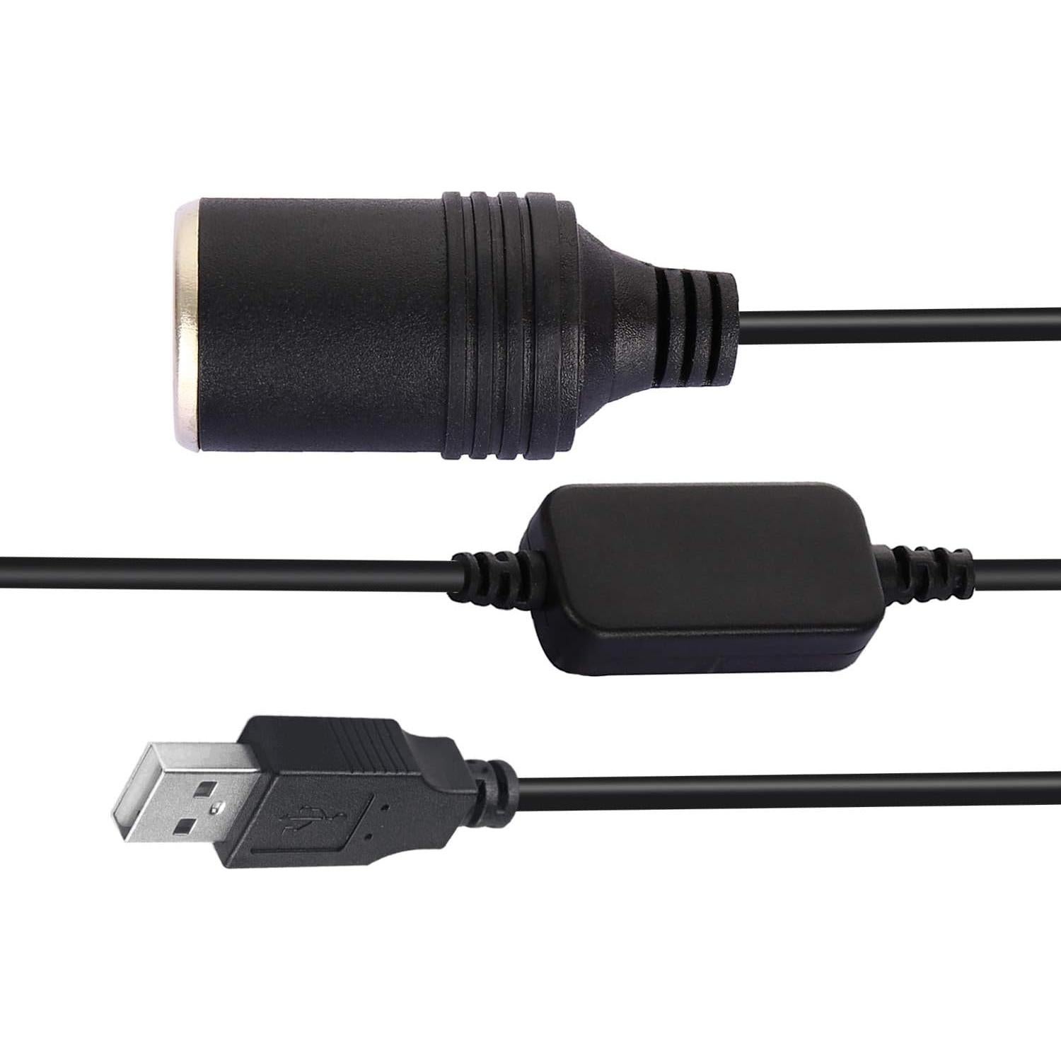 Adaptador USB a Toma de Mechero LIYU 12V 120cm Negro