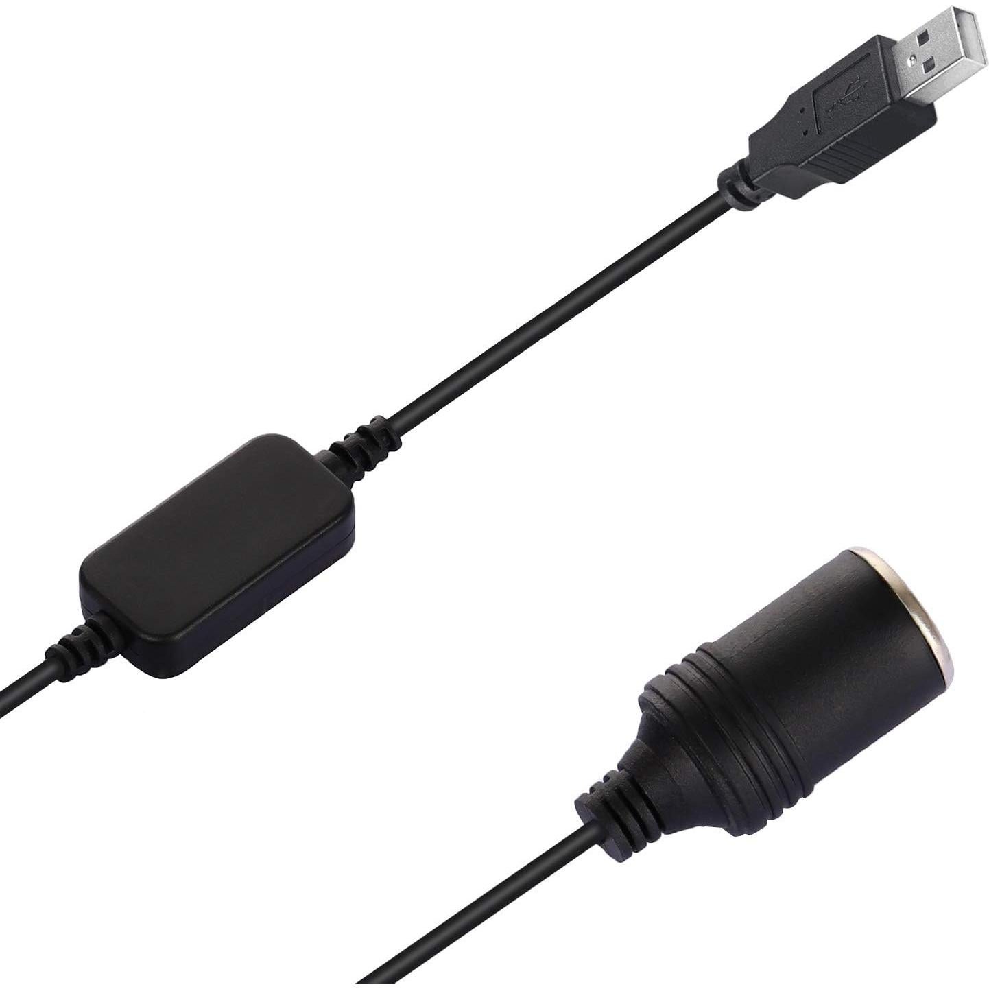 Adaptador USB a Toma de Mechero LIYU 12V 120cm Negro