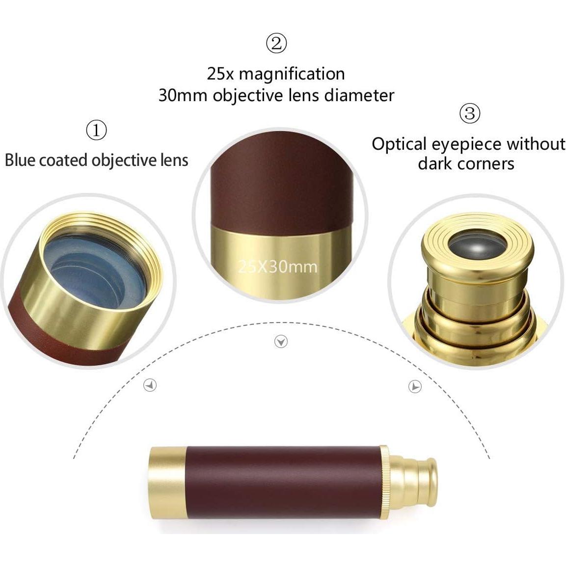 Telescopio Pirata 25x30 Aubric + Brújula de Bolsillo