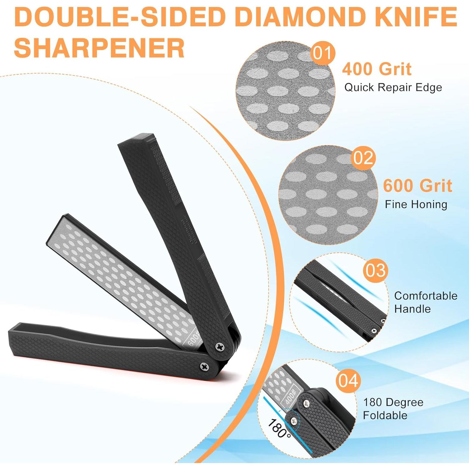 Afilador de herramientas de jardín 3PCS - Diamante doble cara y varilla