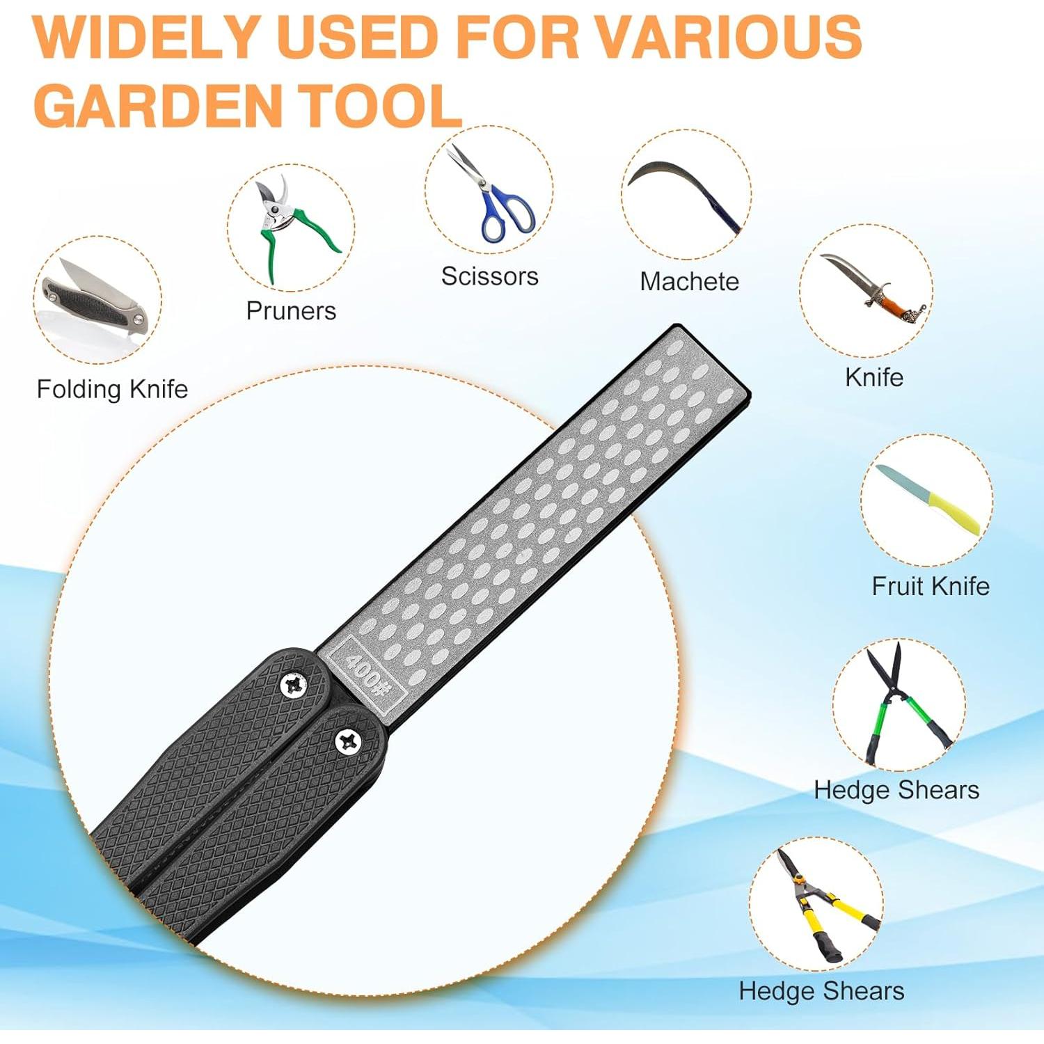 Afilador de herramientas de jardín 3PCS - Diamante doble cara y varilla