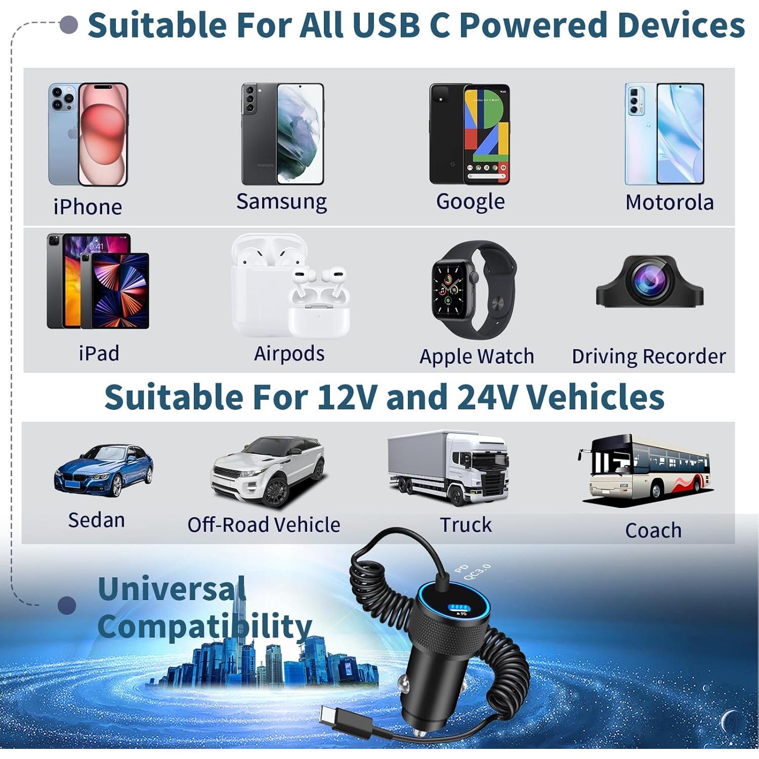 Cargador Rápido Auto Linocell 90W USB-C para iPhone 16