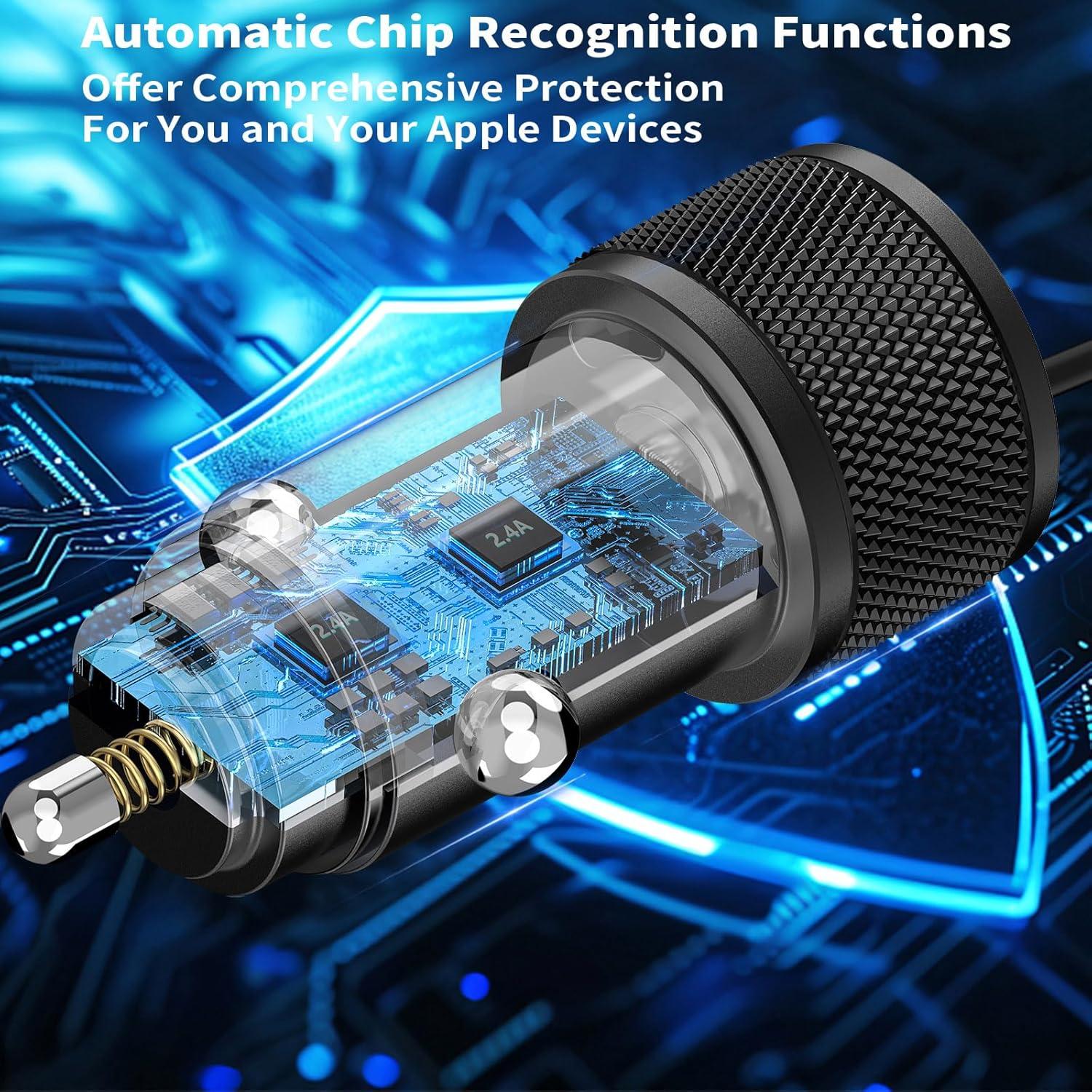 Cargador de Coche USB Linocell 4.8A + Cable Lightning 1.8m