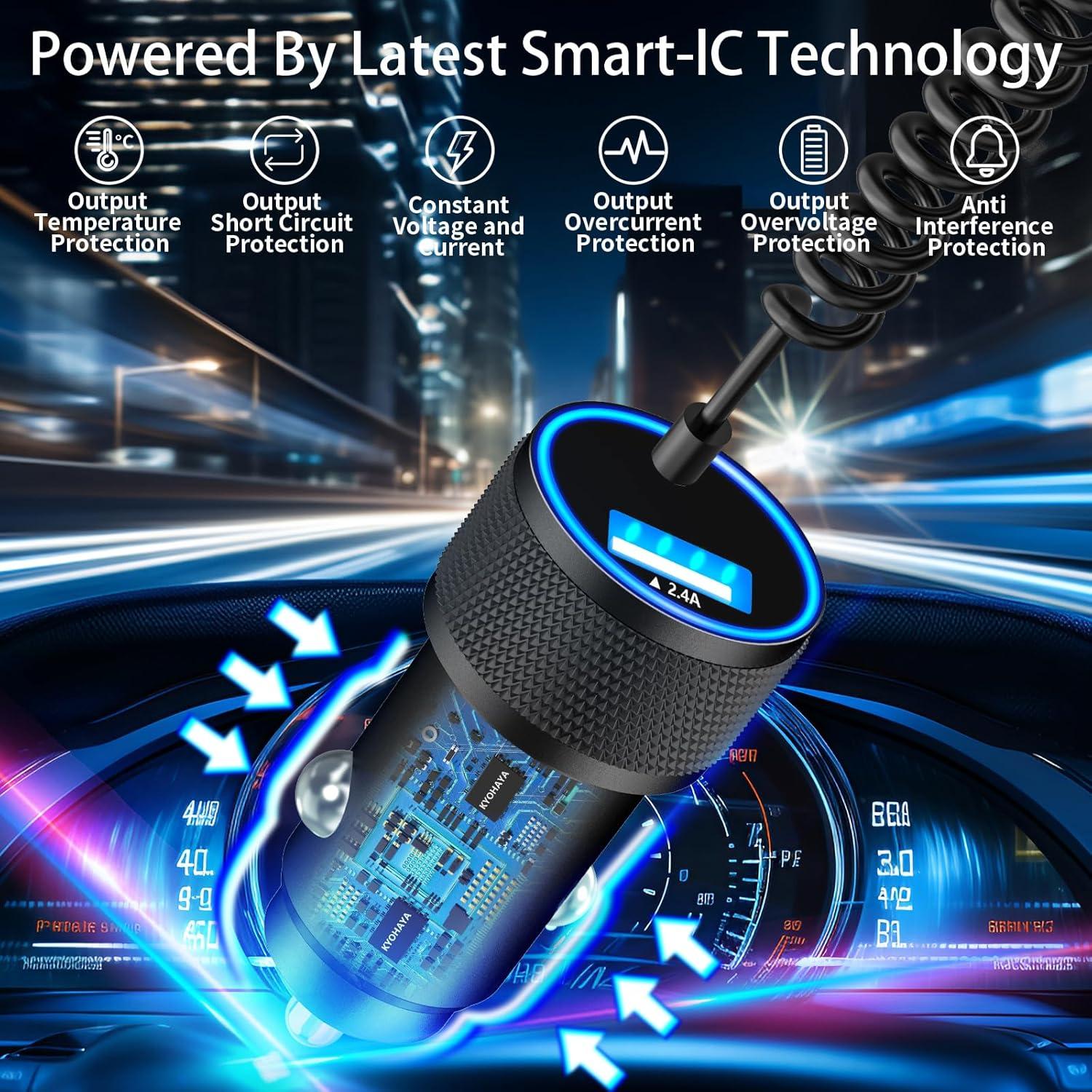 Cargador de Coche USB Linocell 4.8A + Cable Lightning 1.8m